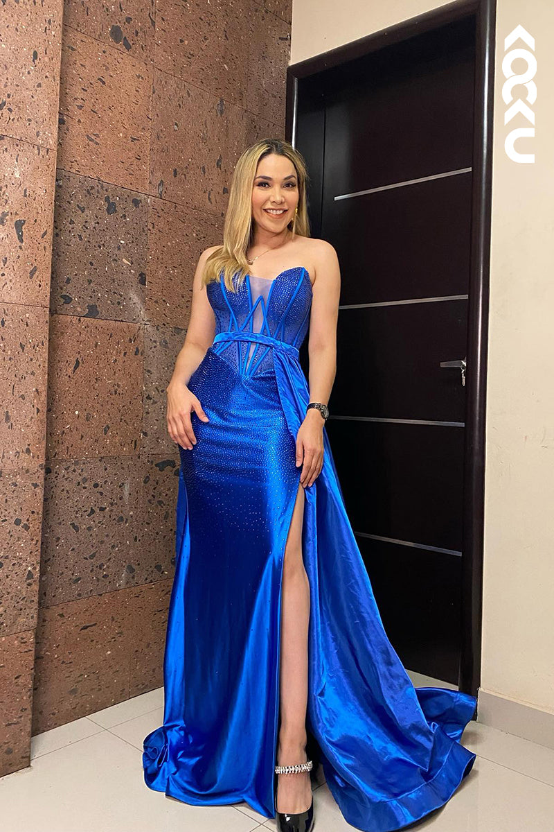 L2685 - Gorgeous & Charming Off-Shoulder Sleeveless Mermaid Side Slit Formal Prom Dress