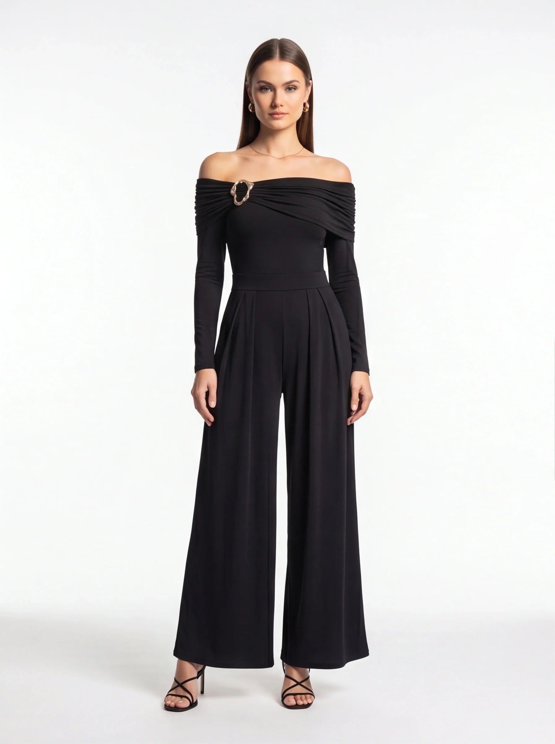 Elegant Off-Shoulder Dressy Jumpsuit for Women with Pockets & Belt - Jamota