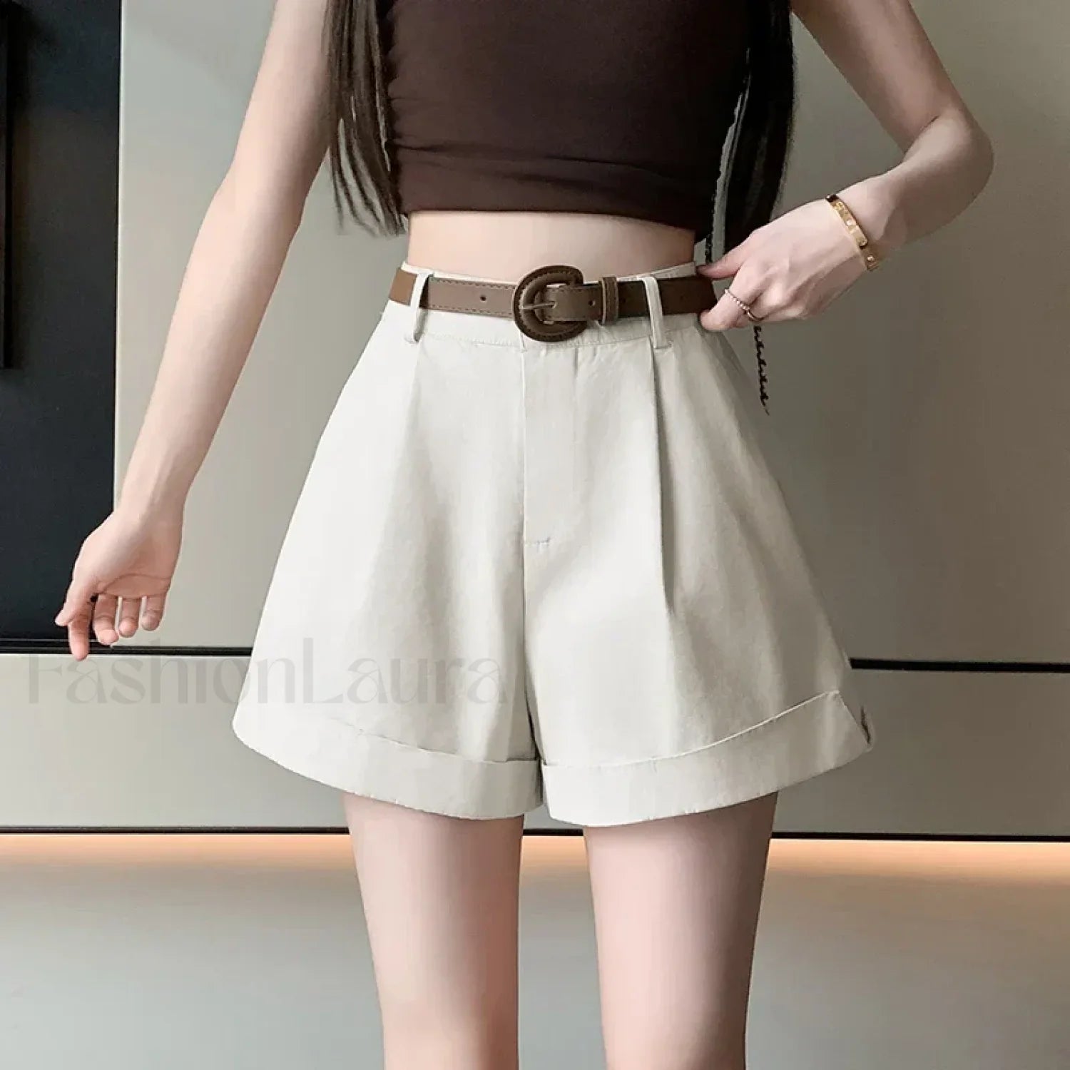Korean Chic Rolled High Waist A-line Loose Shorts