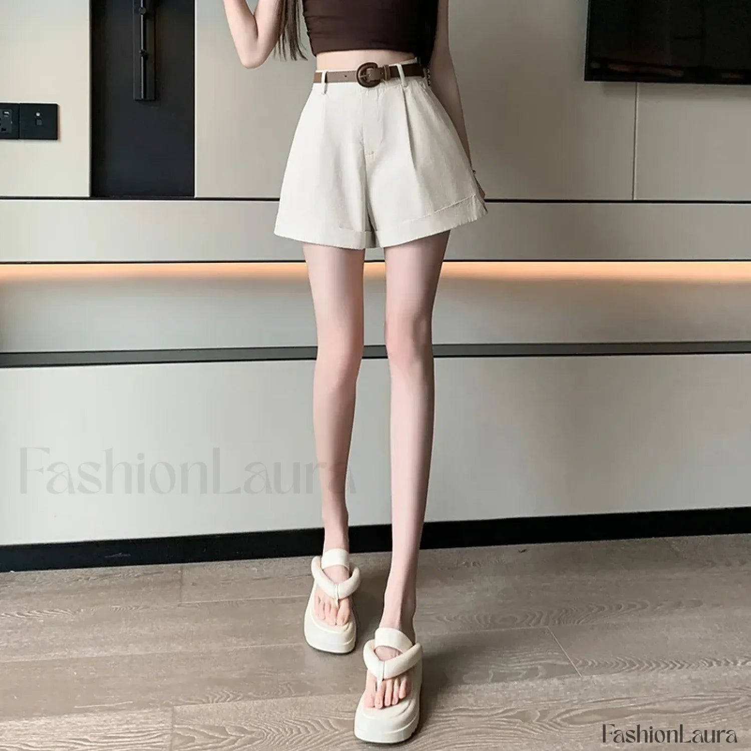 Korean Chic Rolled High Waist A-line Loose Shorts