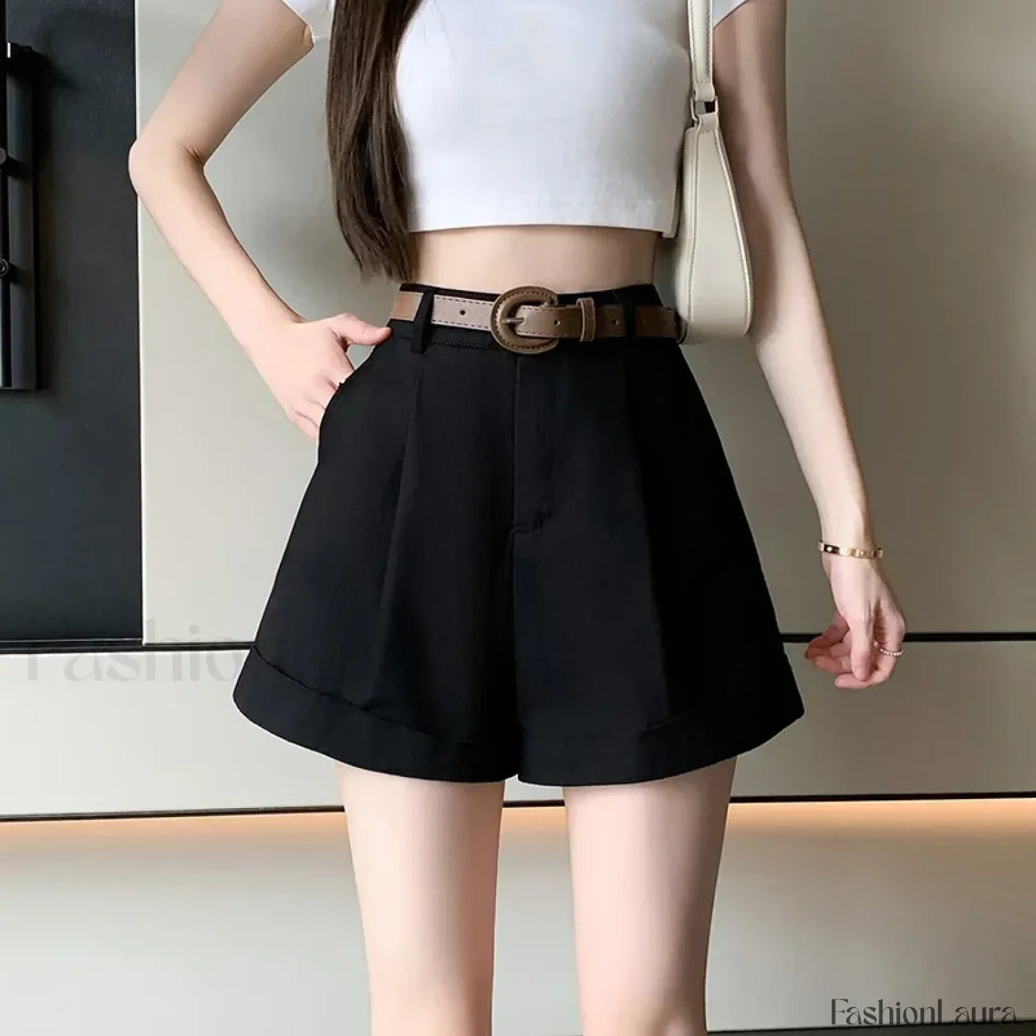 Korean Chic Rolled High Waist A-line Loose Shorts