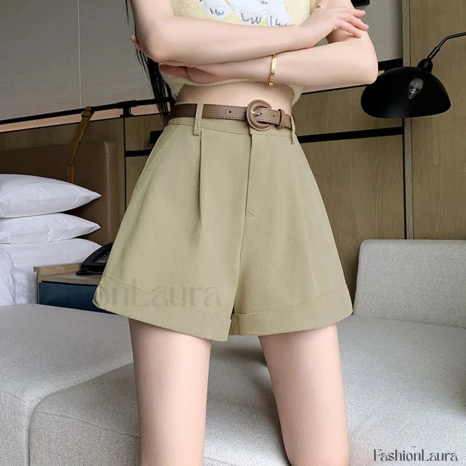Korean Chic Rolled High Waist A-line Loose Shorts