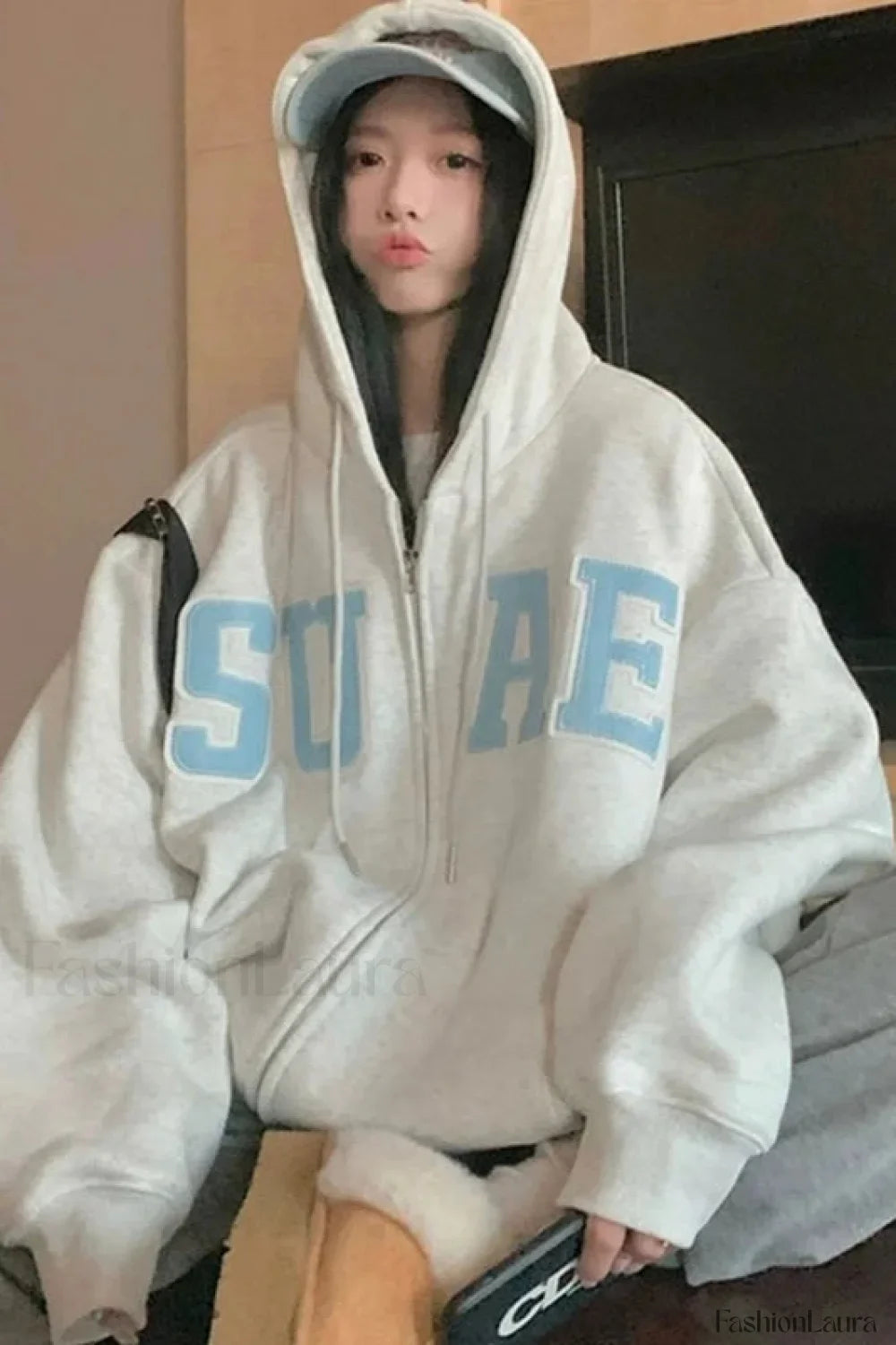 Korean Style Letter Print Drawstring Hoodie