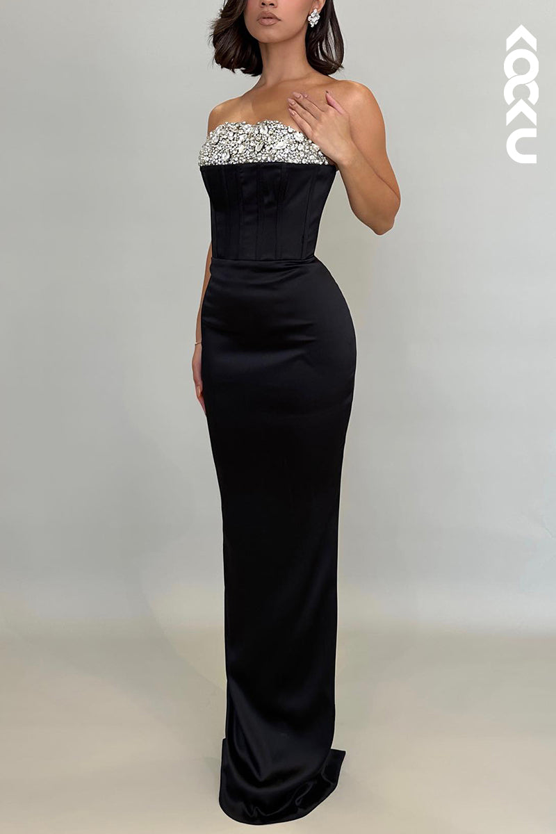 L2195 - Chic Off-Shoulder Sleeveless Sheath Party Prom Dress With Rhinestone
