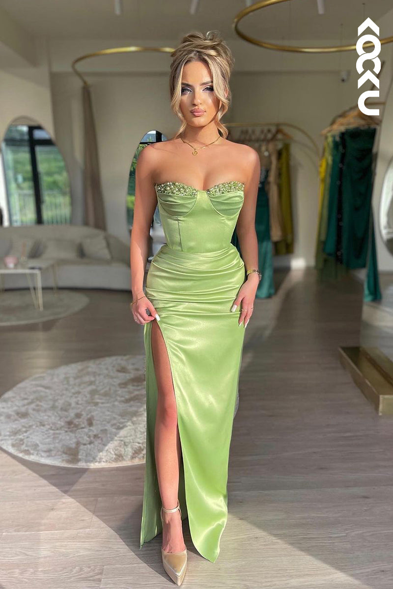 L2187 - Charming Off-Shoulder Sleeveless Ruched Sheath Party Prom Dress
