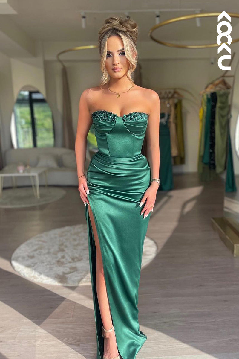 L2187 - Charming Off-Shoulder Sleeveless Ruched Sheath Party Prom Dress