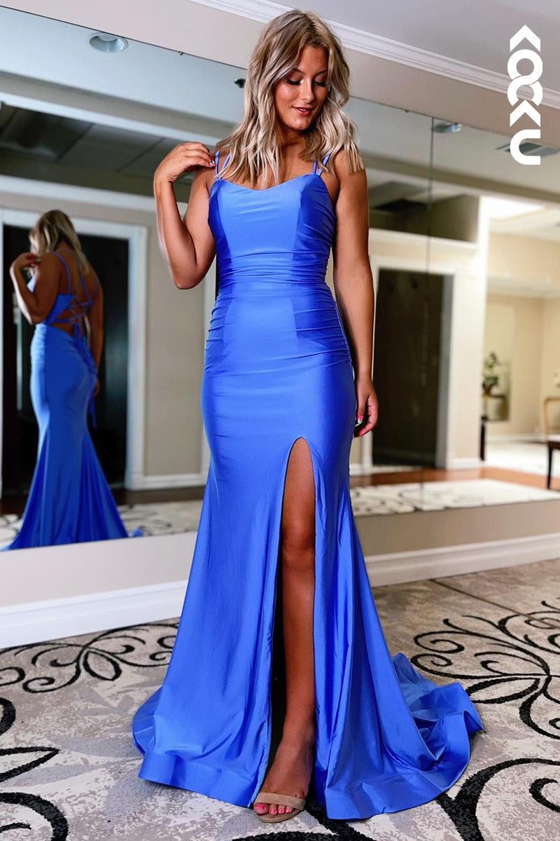 L2209 - Chic & Modern Spaghetti straps Side slit Mermaid Party Prom Dress