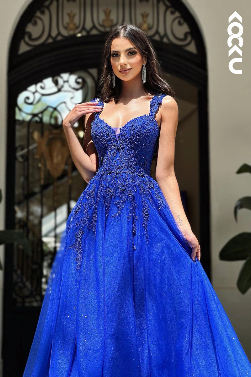 L2177 - Elegant & Luxurious Straps V neck A-Line Prom Dress With Applique