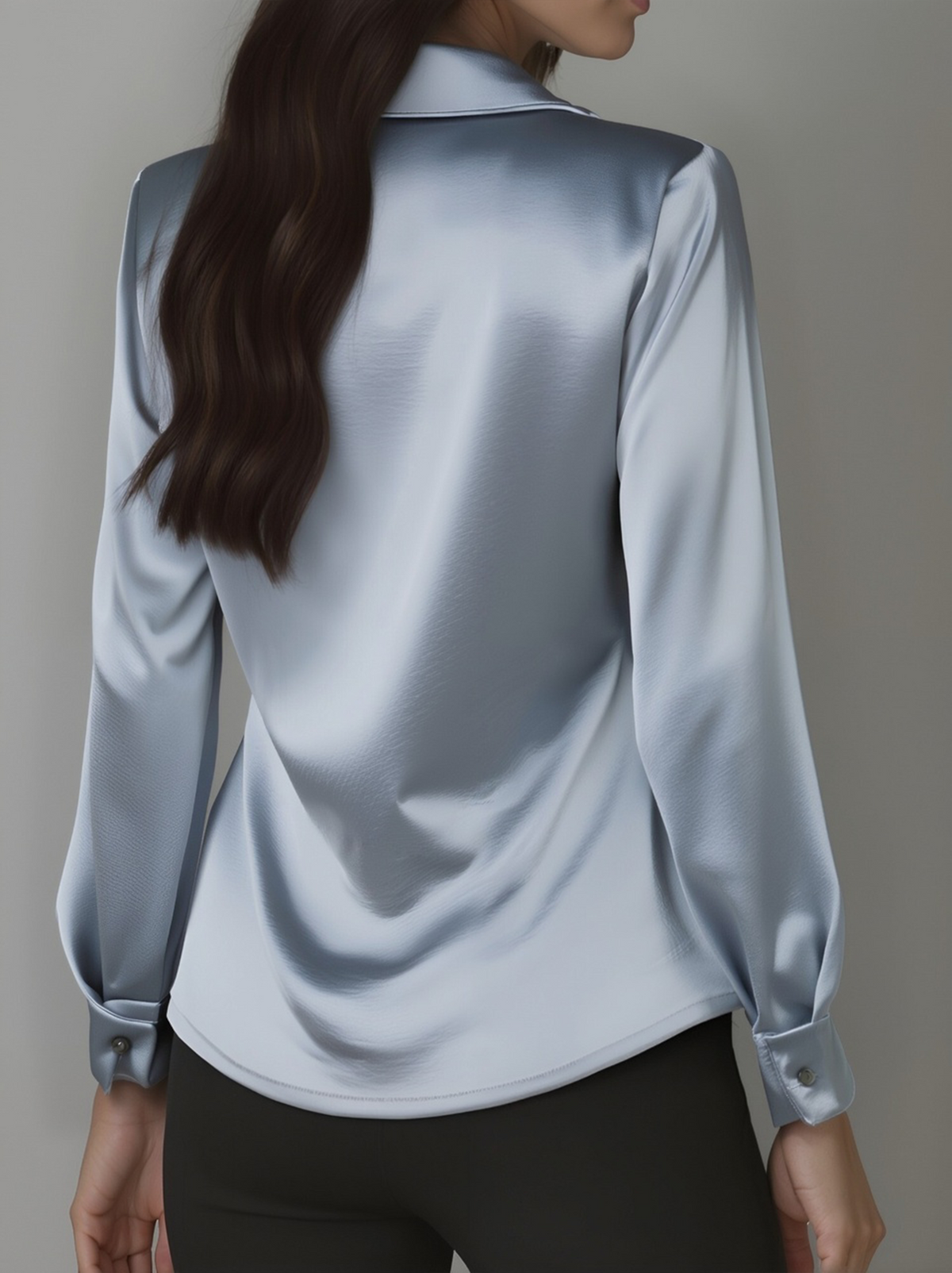 Satin Cowl Neck Collared Long Sleeve Blouse
