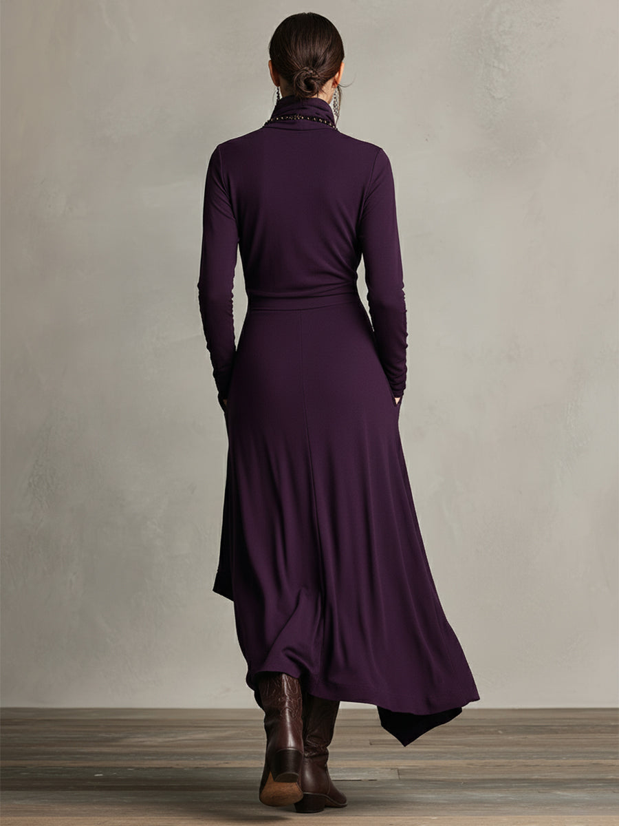 High Neck Long Sleeve Draped Maxi Dress 6