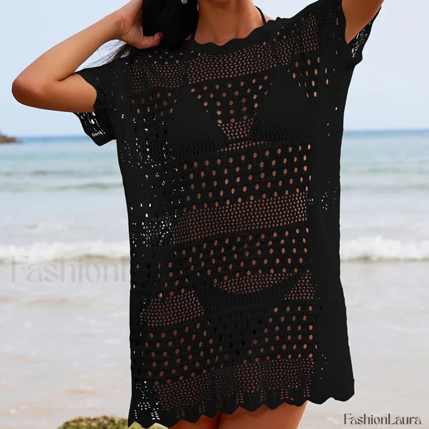 Lace Collar Mid-Length Beach Cover Up