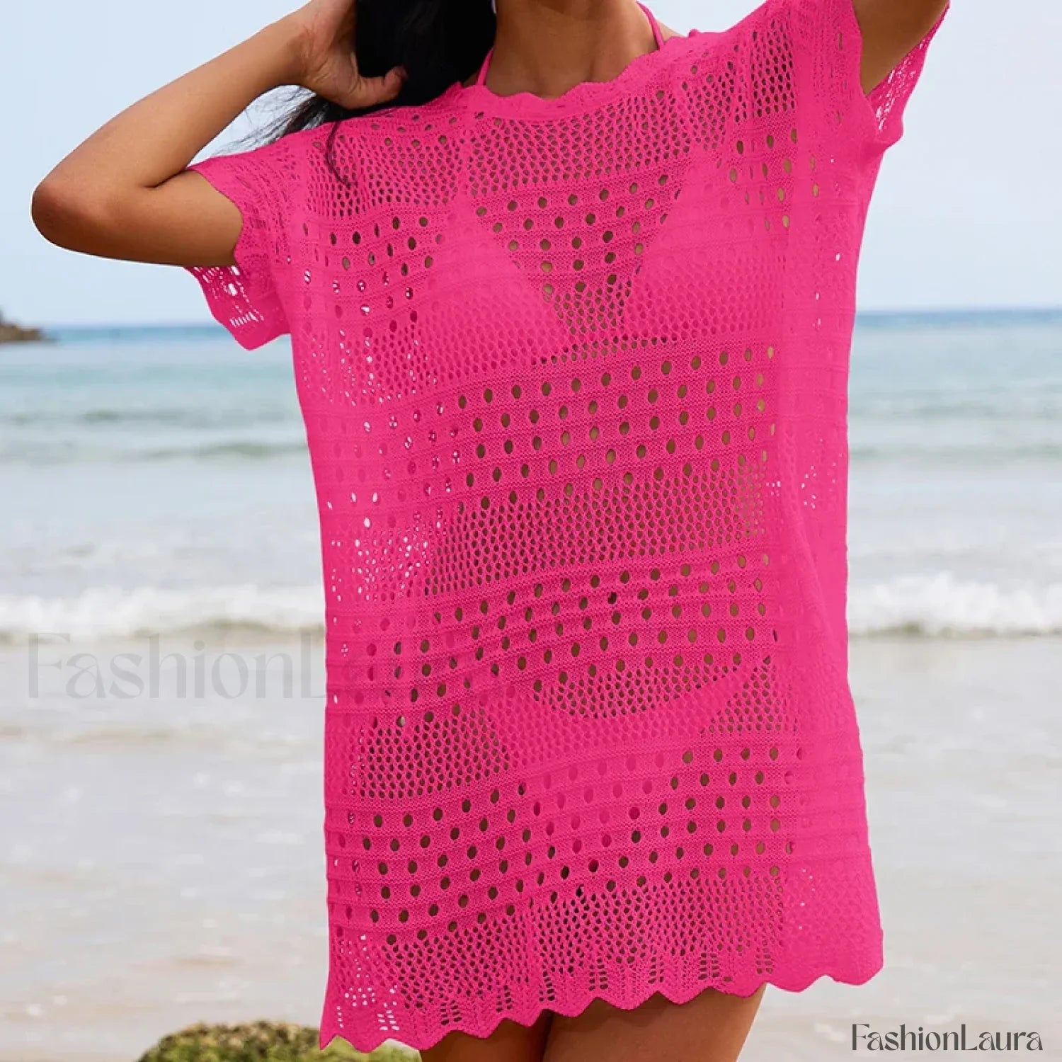 Lace Collar Mid-Length Beach Cover Up