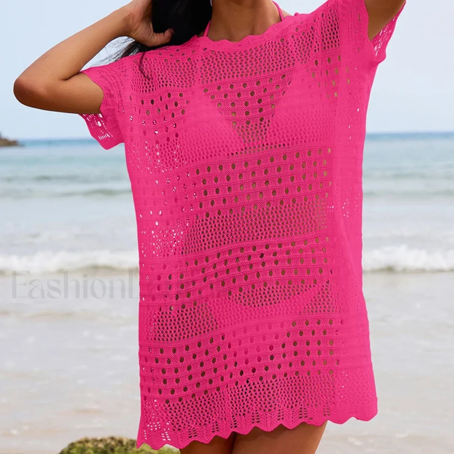 Lace Collar Mid-Length Beach Cover Up