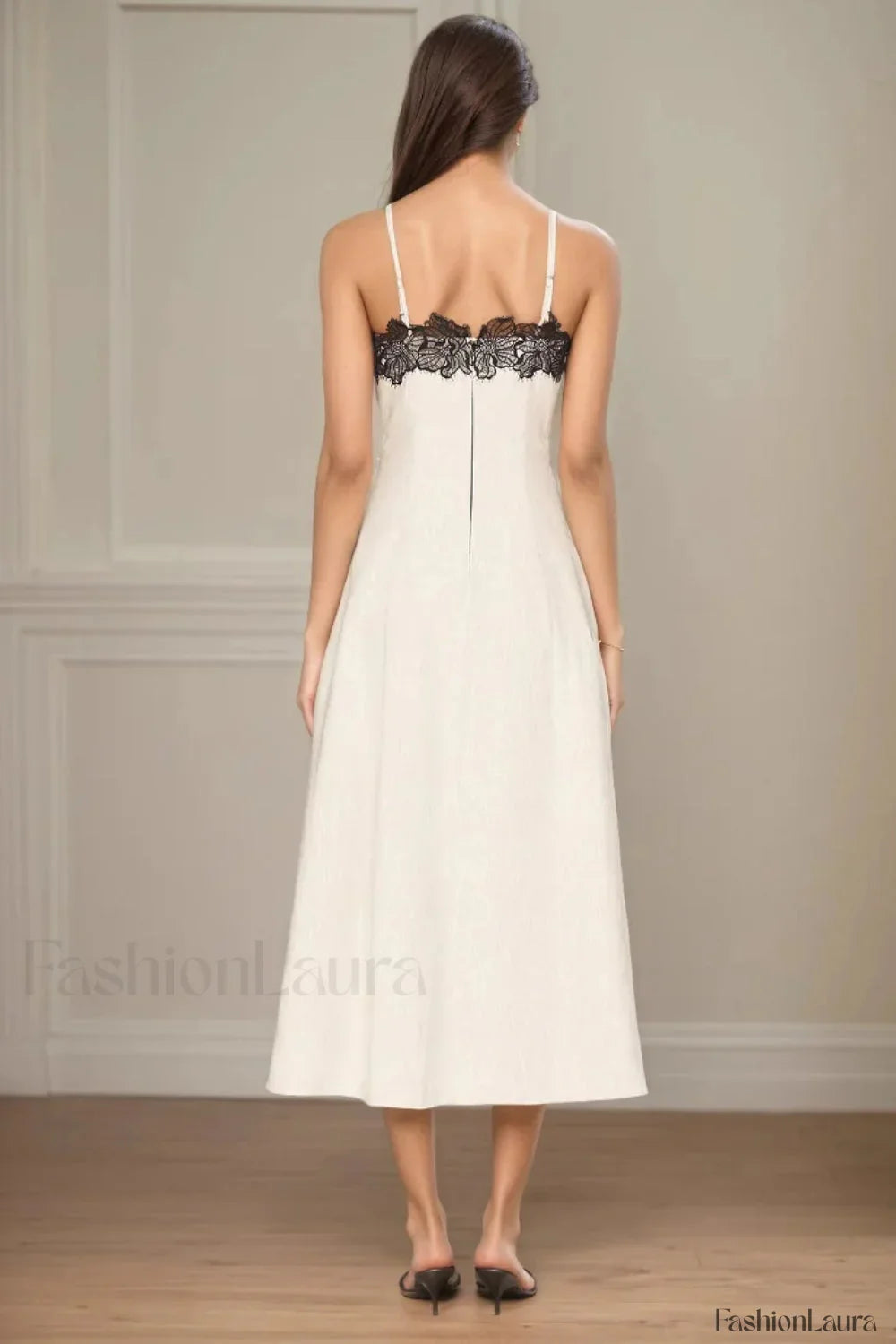 Lace Contrast Off-Shoulder Strappy White Maxi Dress