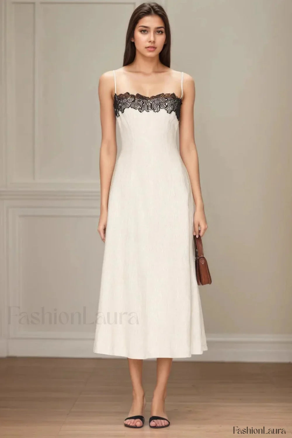 Lace Contrast Off-Shoulder Strappy White Maxi Dress