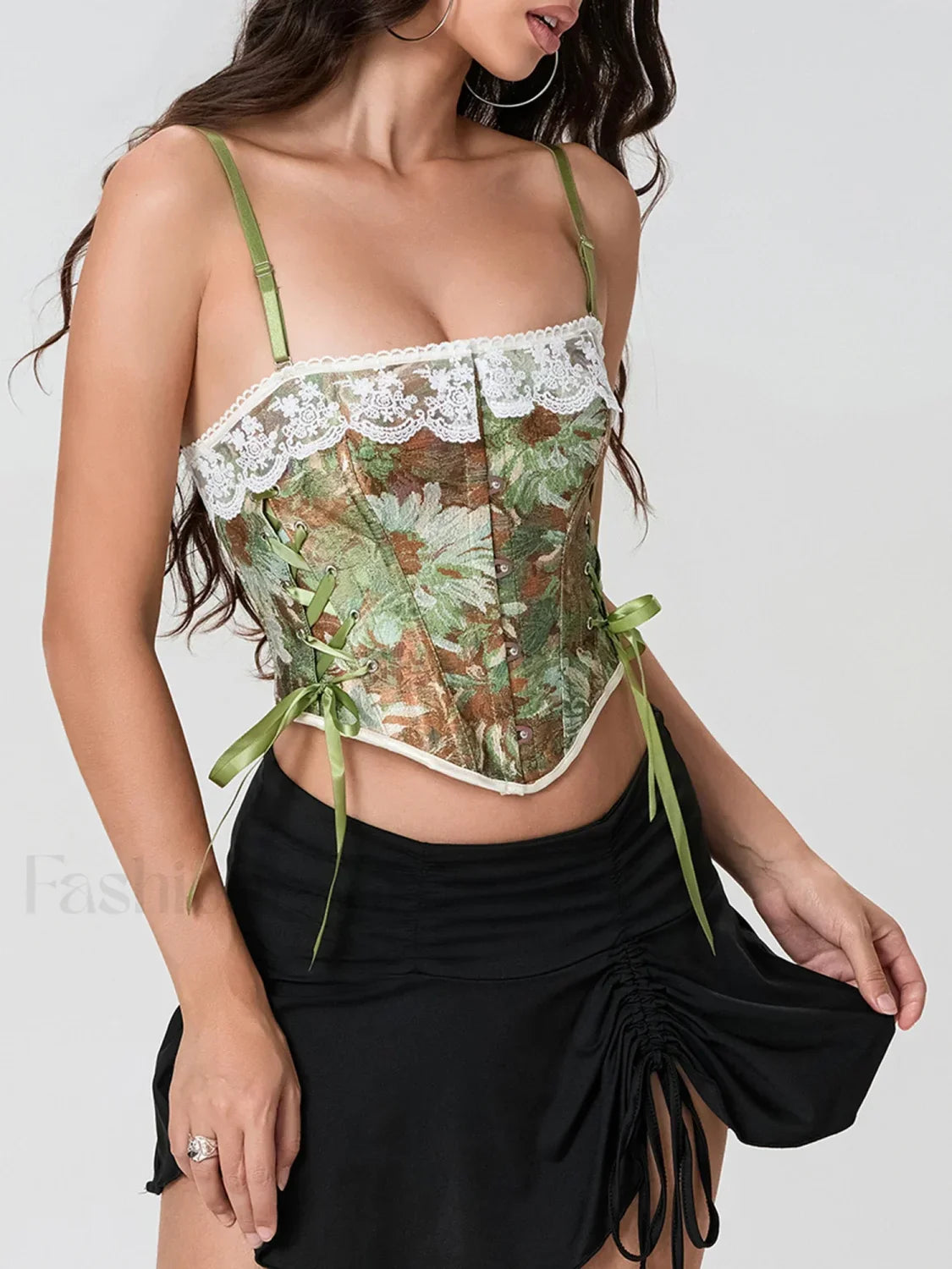 Lace Corset Tie-Back Crop Top