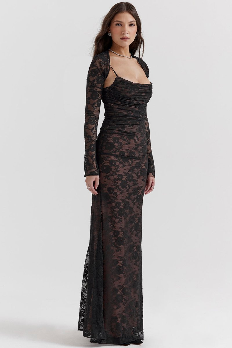 Autumn Elevated Lace Bodycon Long Dress for Women Premium Wardrobe Essential