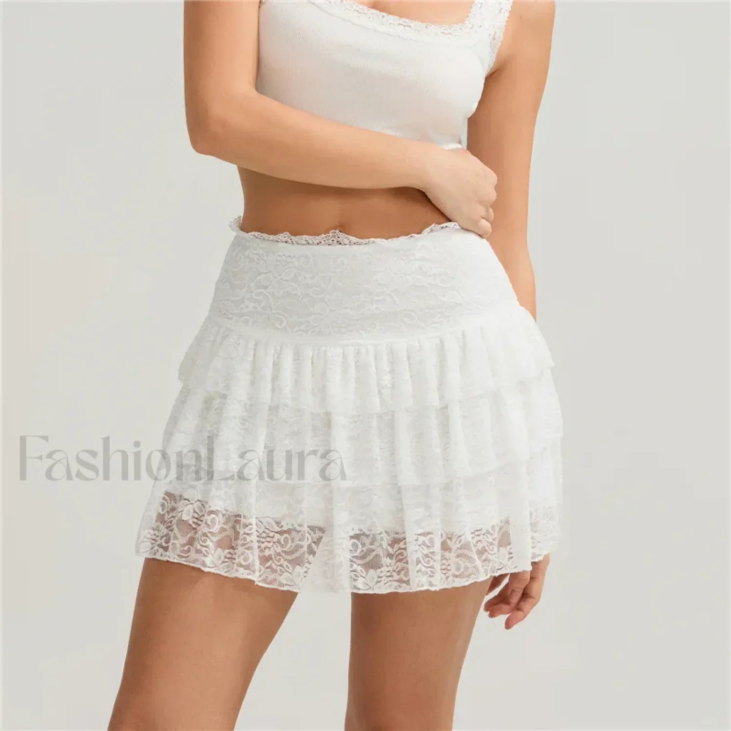 Lace Fairycore Korean Mini Skirt WHITE / S
