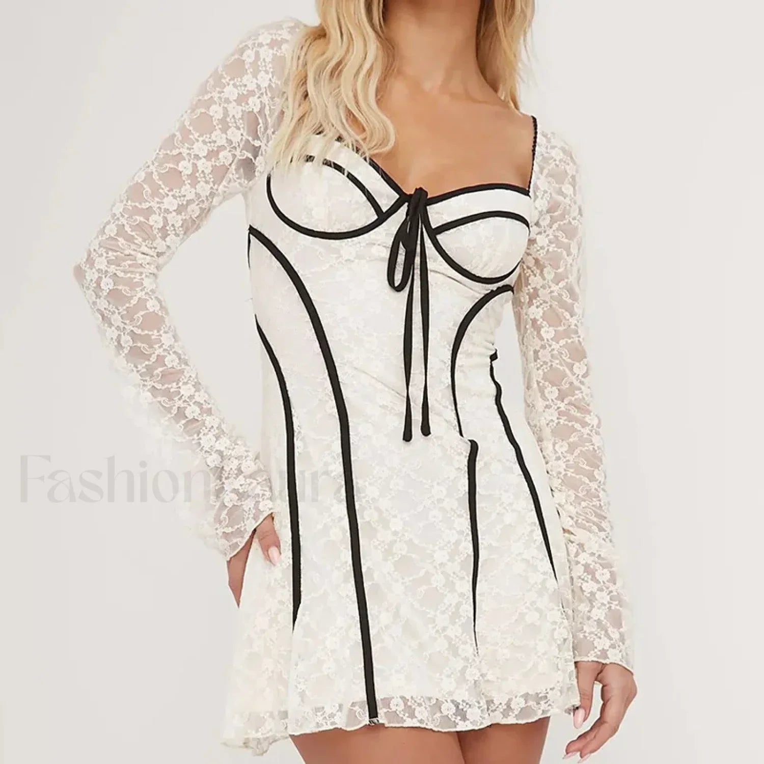 Lace Flared Sleeve Mini Dress