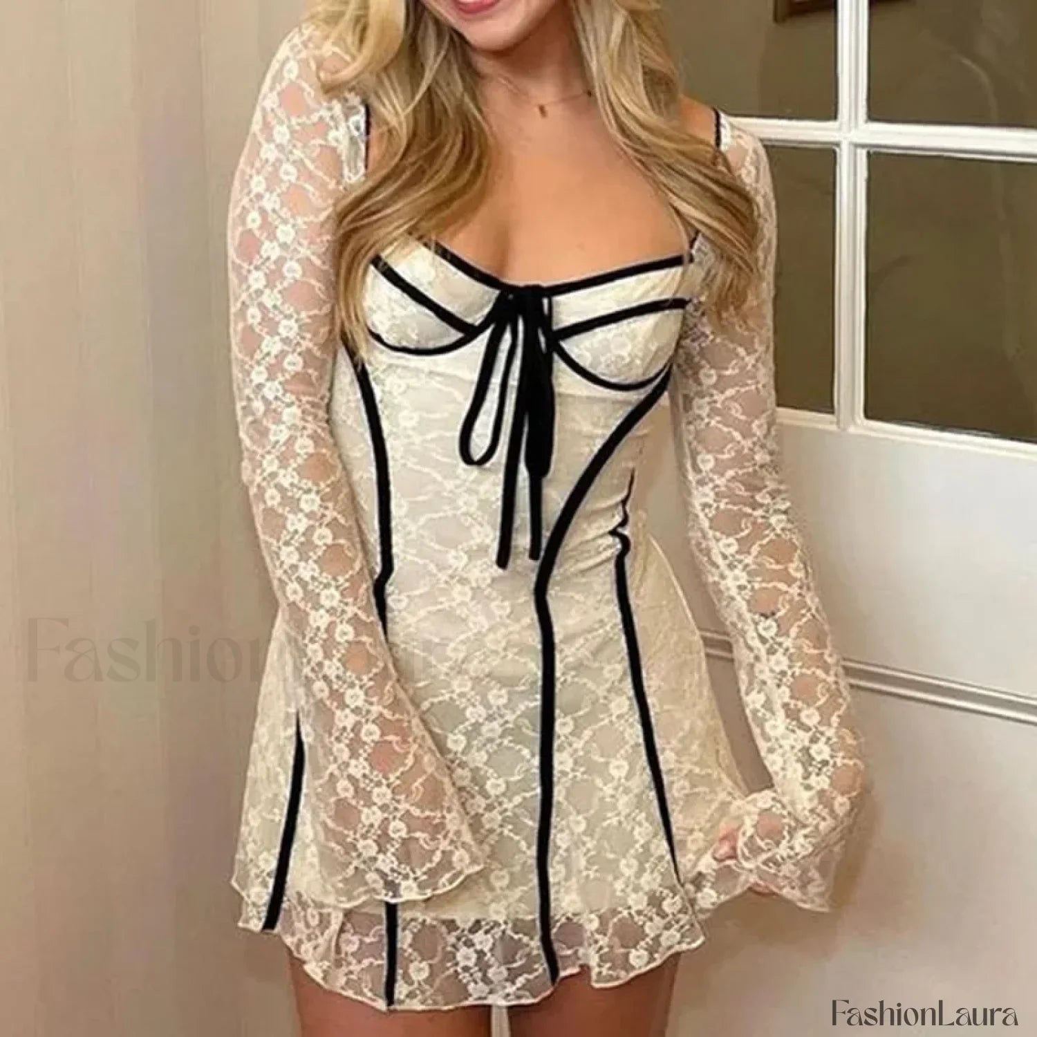 Lace Flared Sleeve Mini Dress