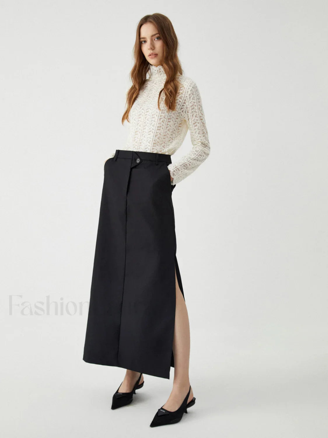 Lace Floral Graceful Pattern Mockneck Top