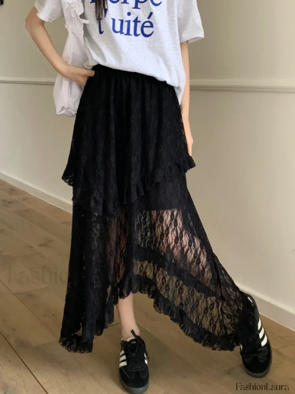 Lace Goth Asymmetrical Ruched Skirt