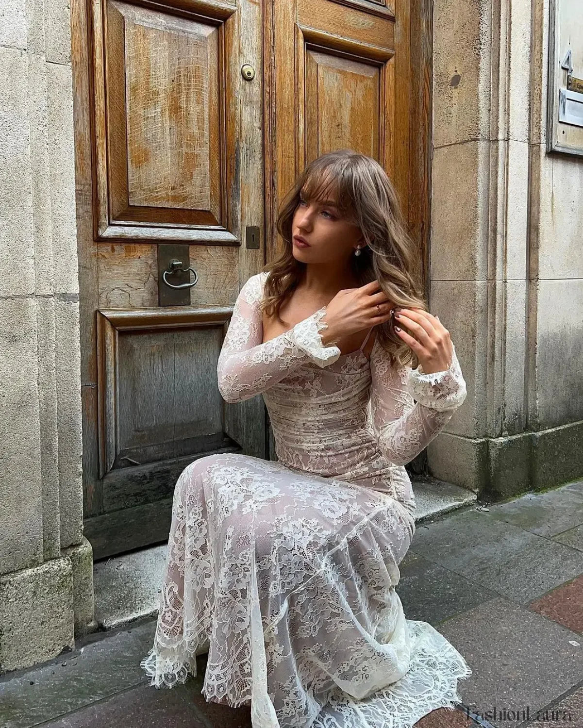 Lace Hollow Cape Maxi Dress