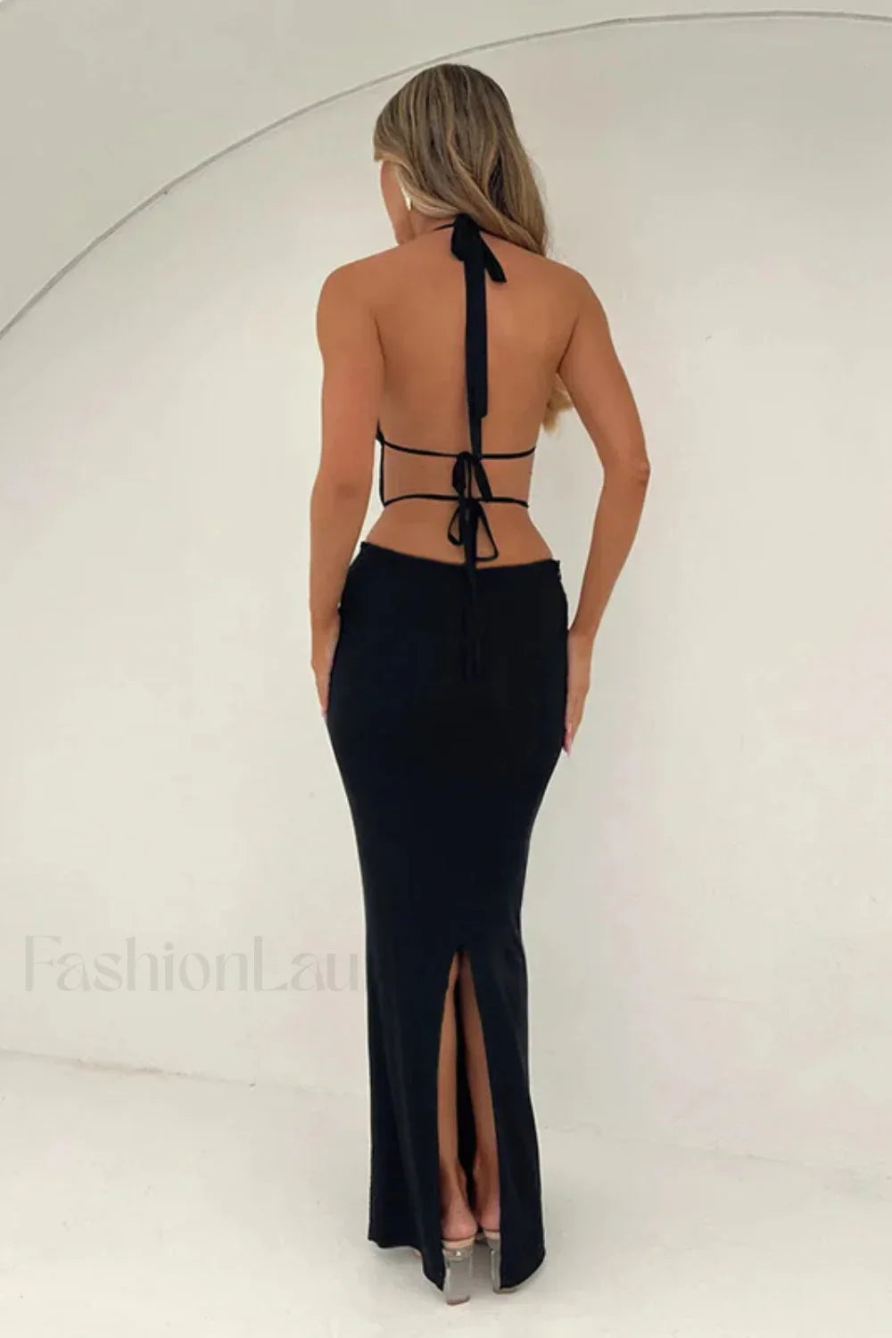 Lace Hollow Deep V-Neck Strappy Maxi Dress