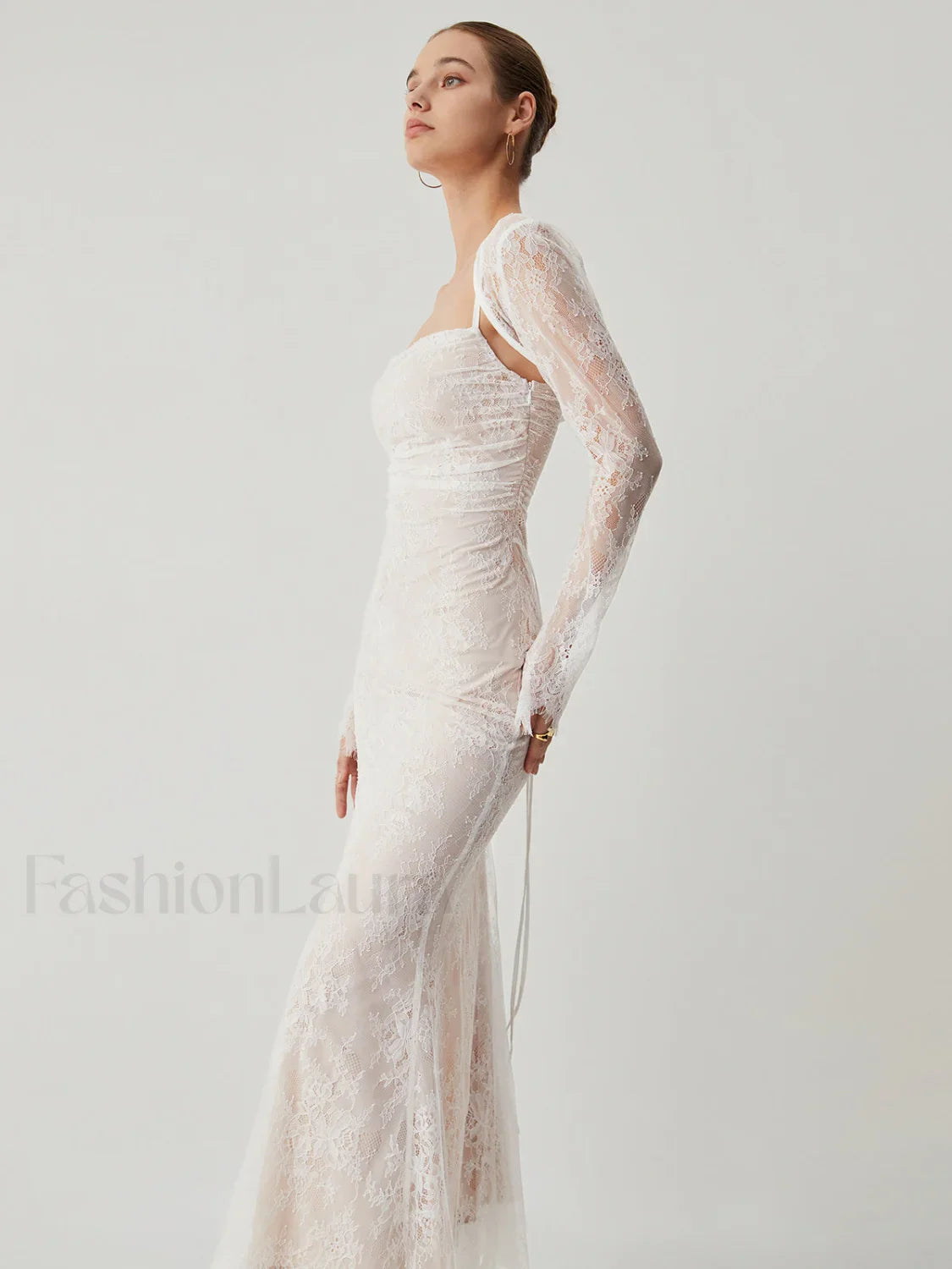 Lace Jacquard Floral Trendy Semi-sheer Tied Maxi Dress