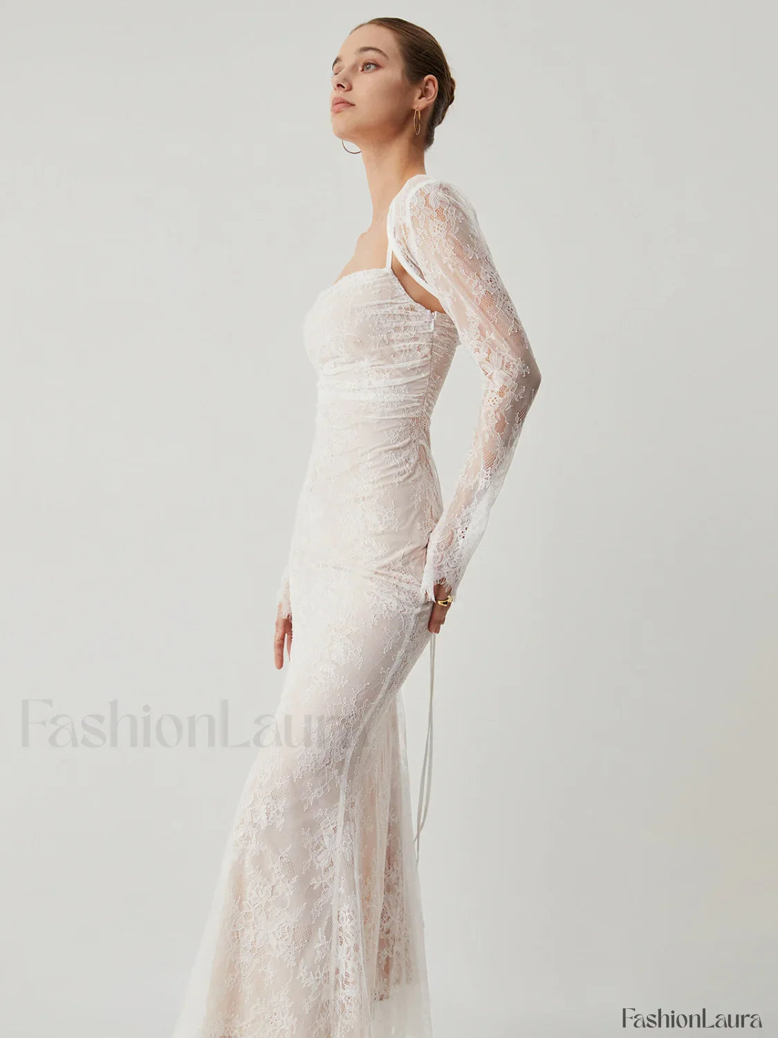 Lace Jacquard Floral Trendy Semi-sheer Tied Maxi Dress