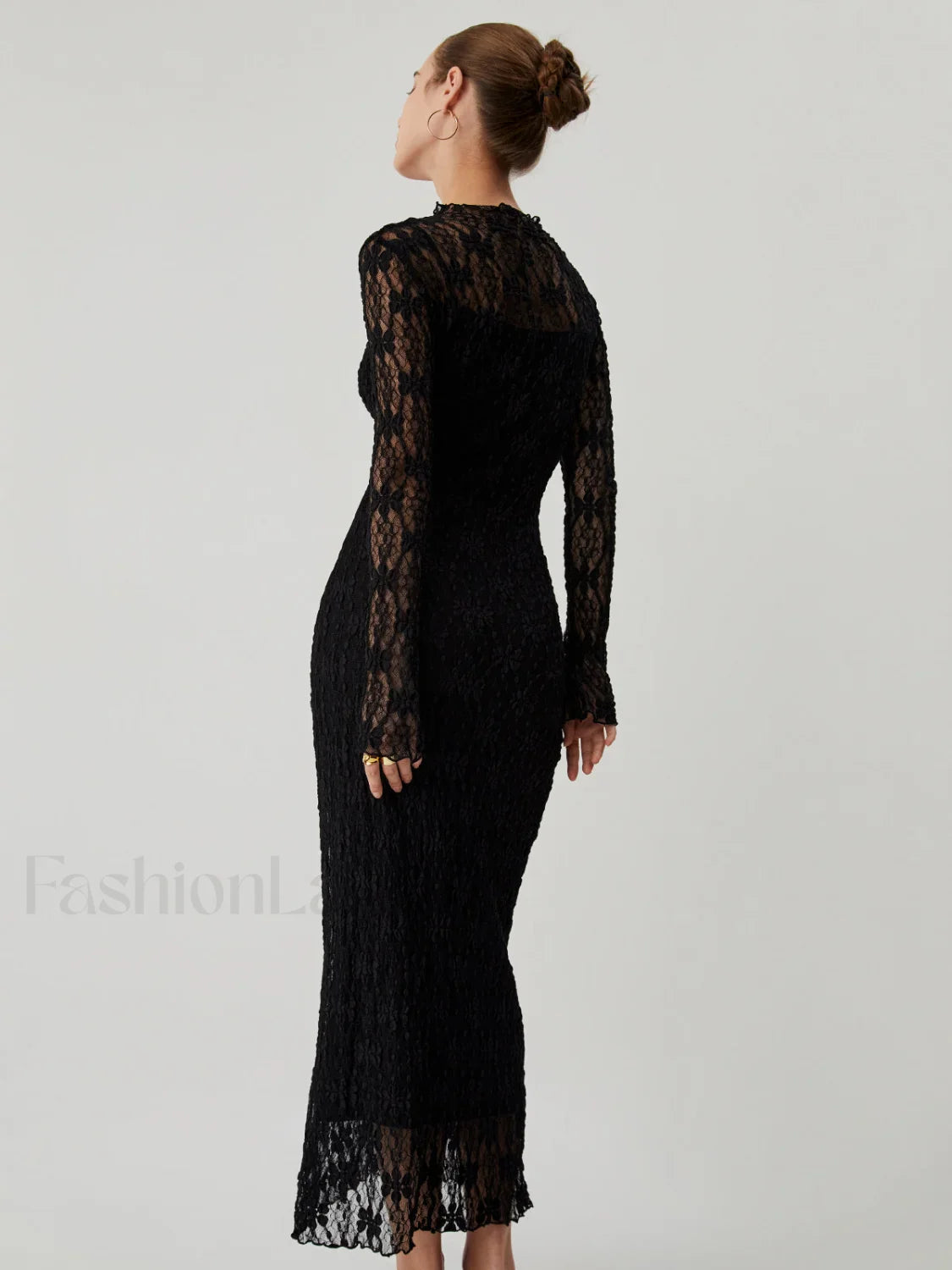 Lace Long Sleeve Trendy Mock Neck Maxi Dress