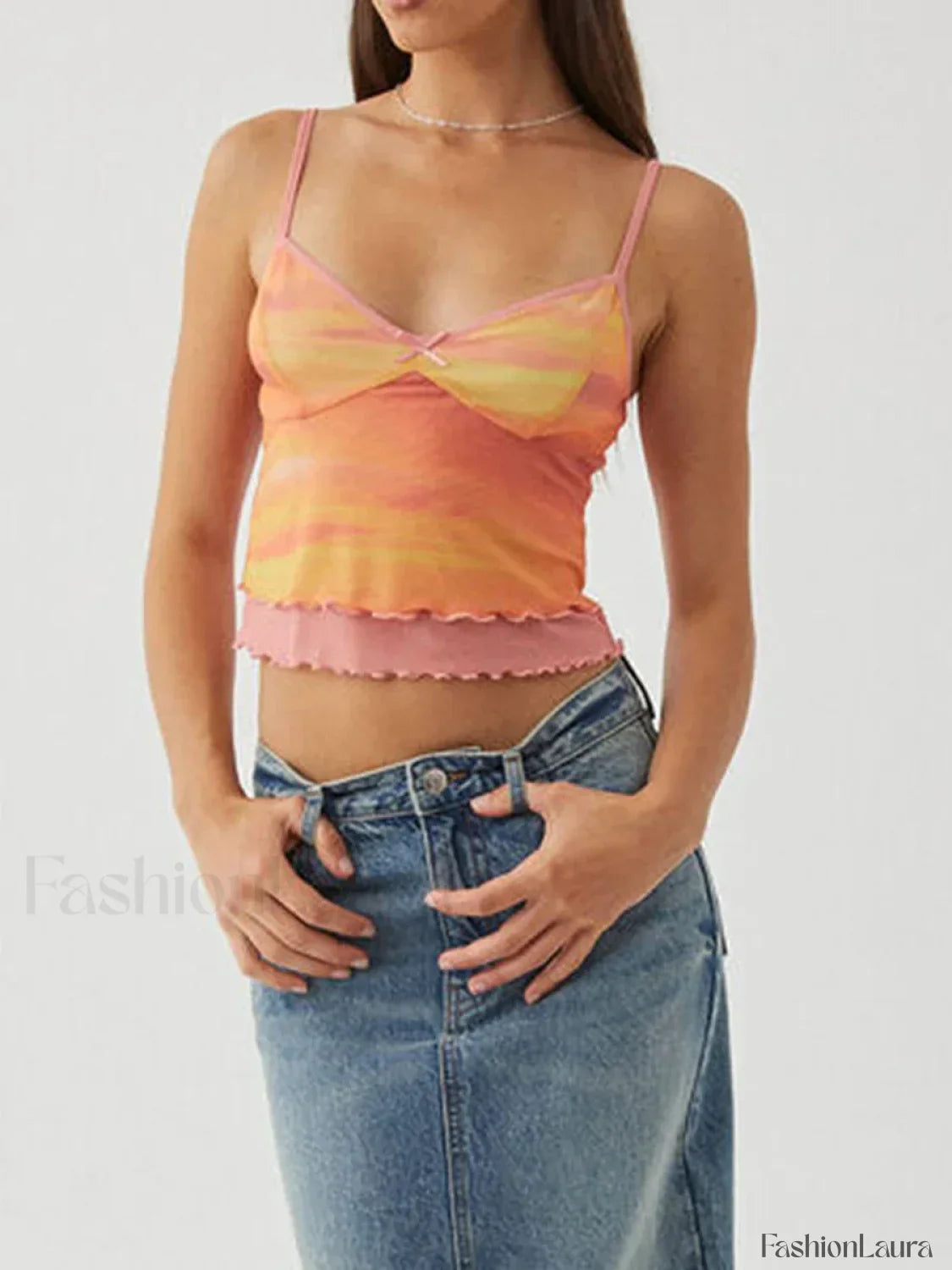 Lace Mesh V-Neck Crop Top