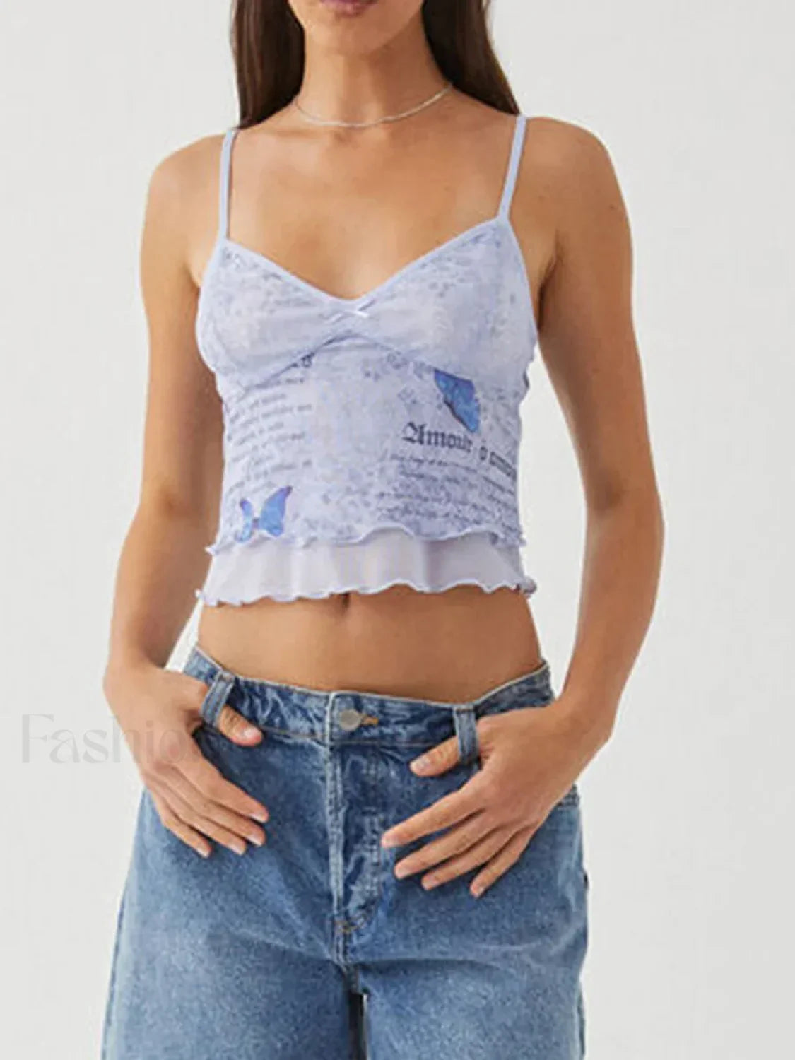 Lace Mesh V-Neck Crop Top
