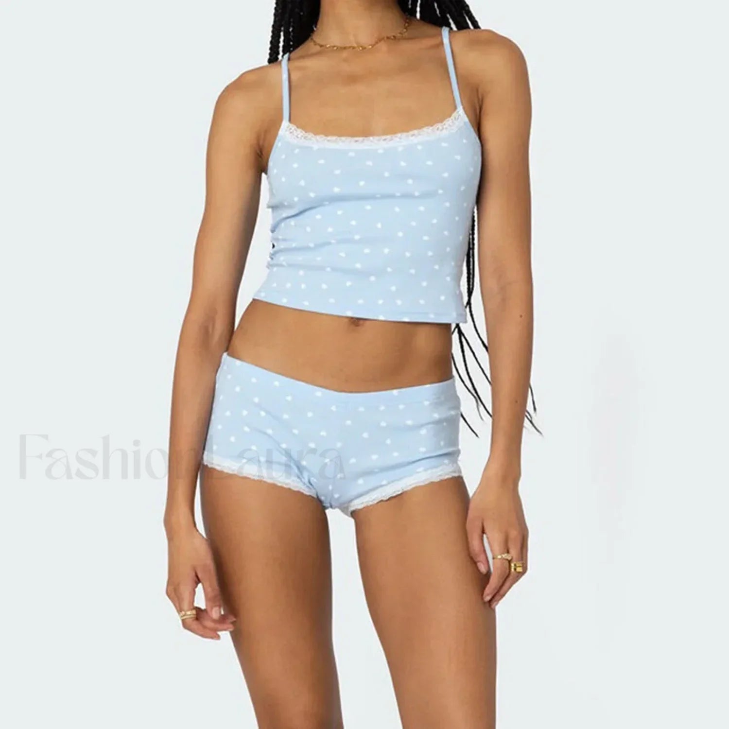 Lace Pajama Set Sleeveless Cami Tank Shorts Two Piece Set