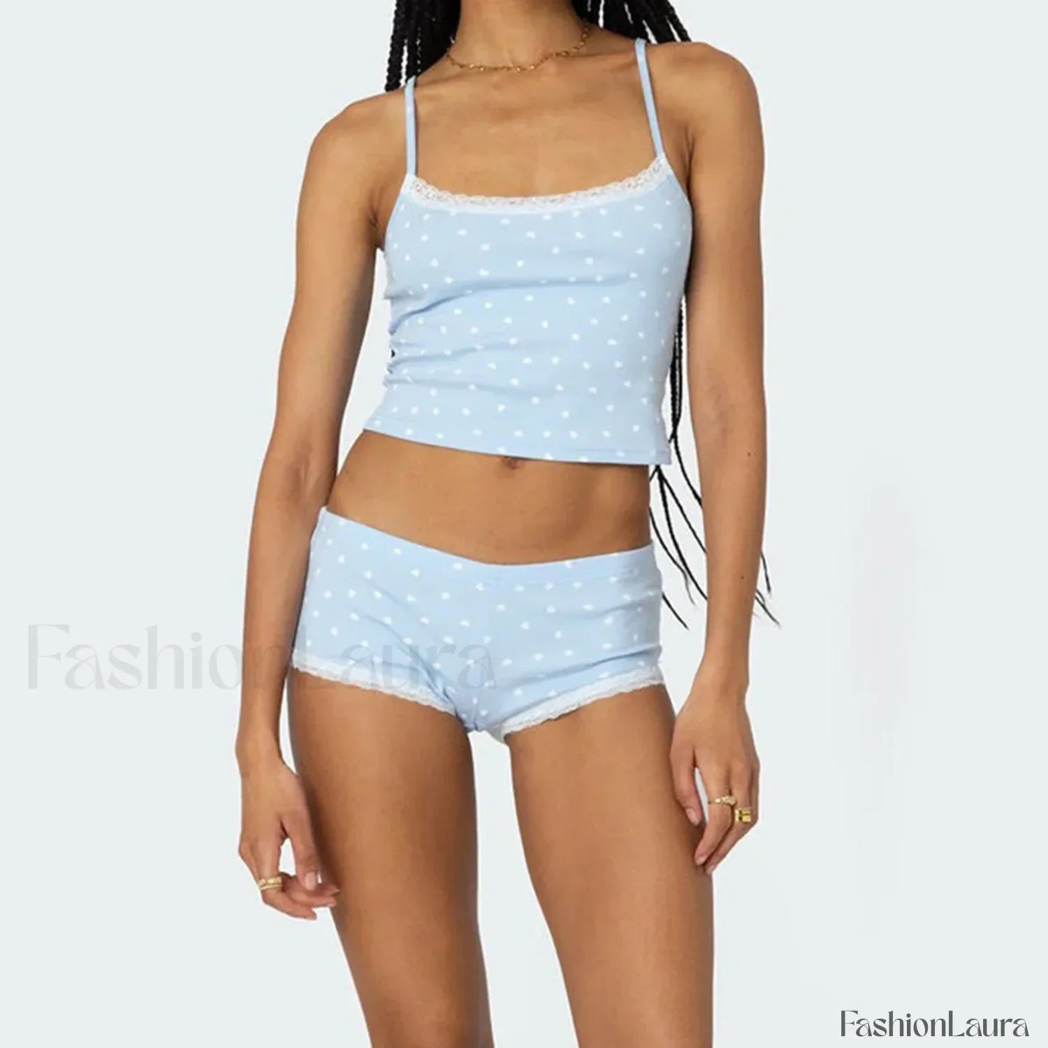 Lace Pajama Set Sleeveless Cami Tank Shorts Two Piece Set