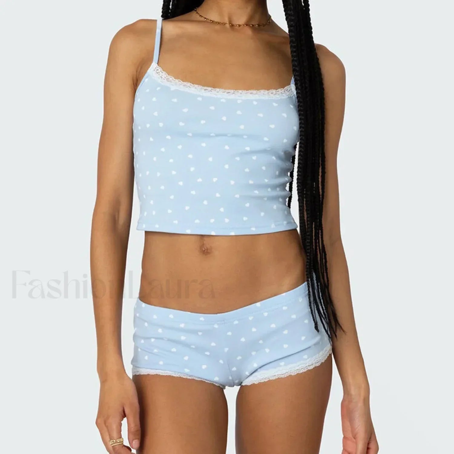 Lace Pajama Set Sleeveless Cami Tank Shorts Two Piece Set