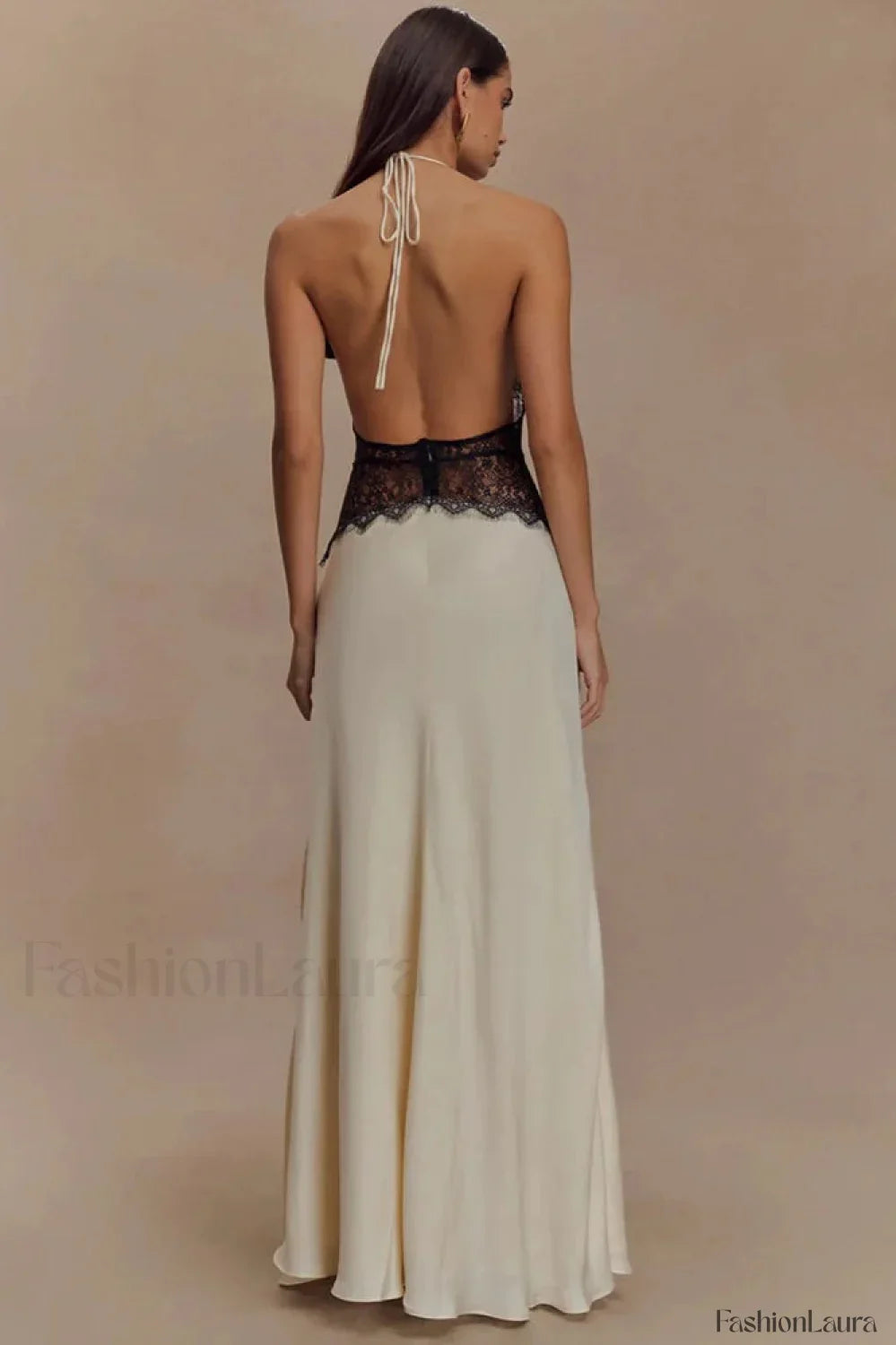 Lace Patchwork Backless Halter Boho Dress