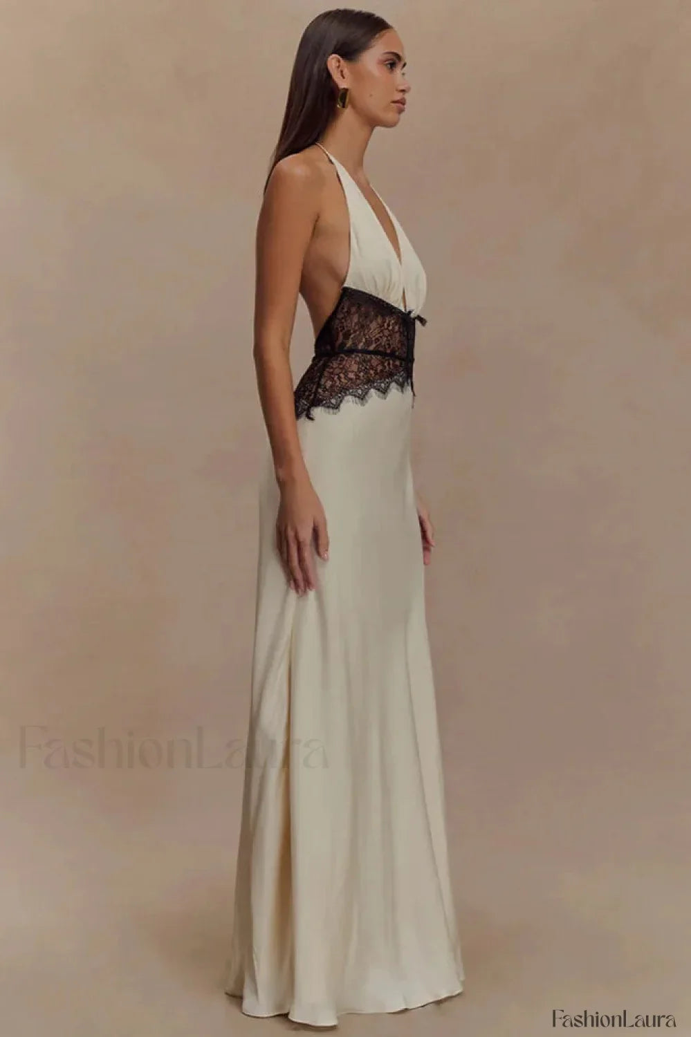 Lace Patchwork Backless Halter Boho Dress