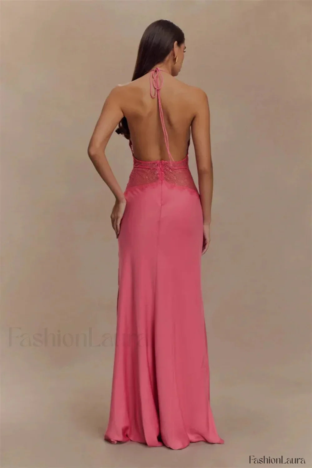 Lace Patchwork Backless Halter Boho Dress