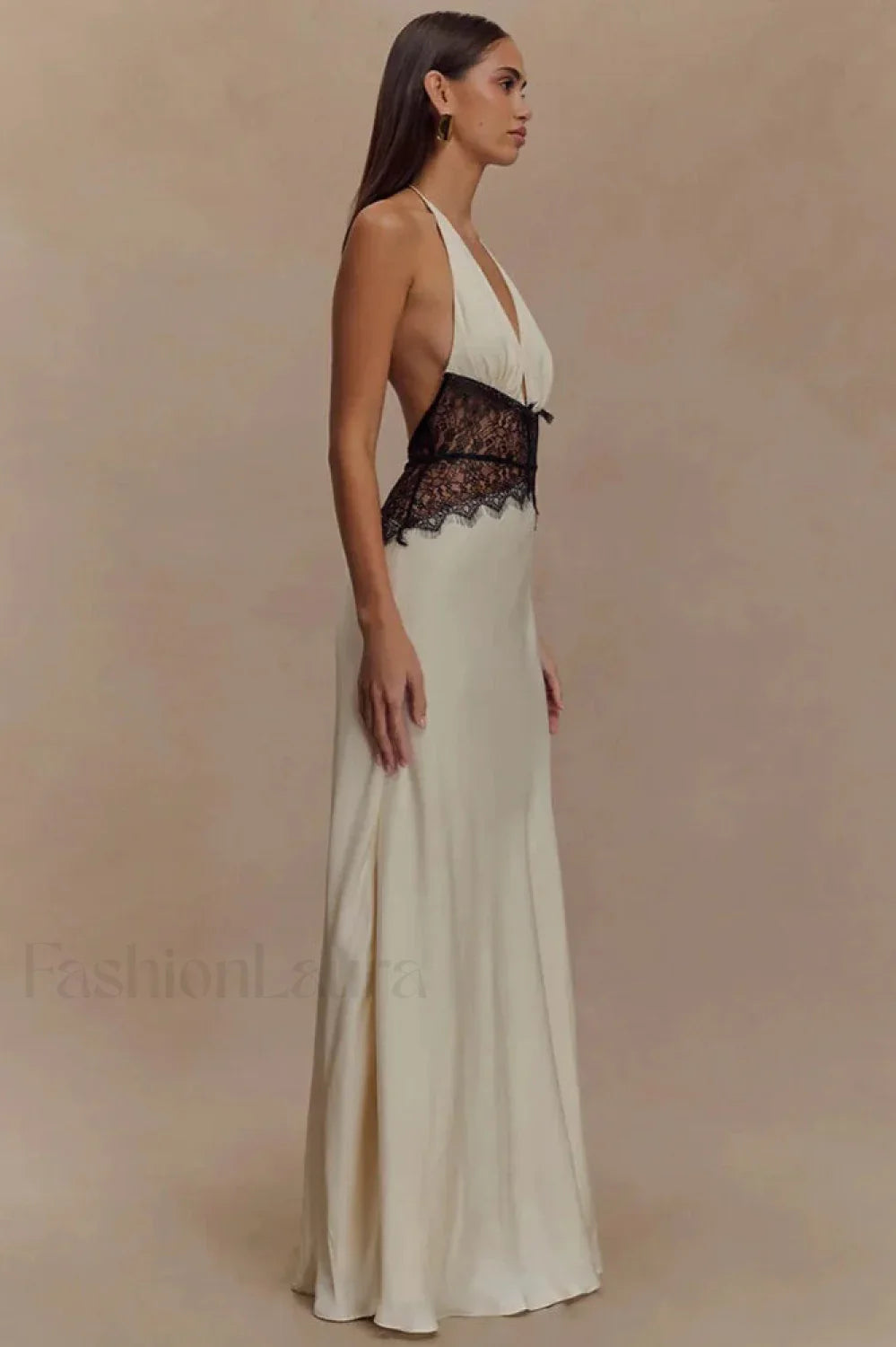 Lace Patchwork Backless Halter Boho Dress