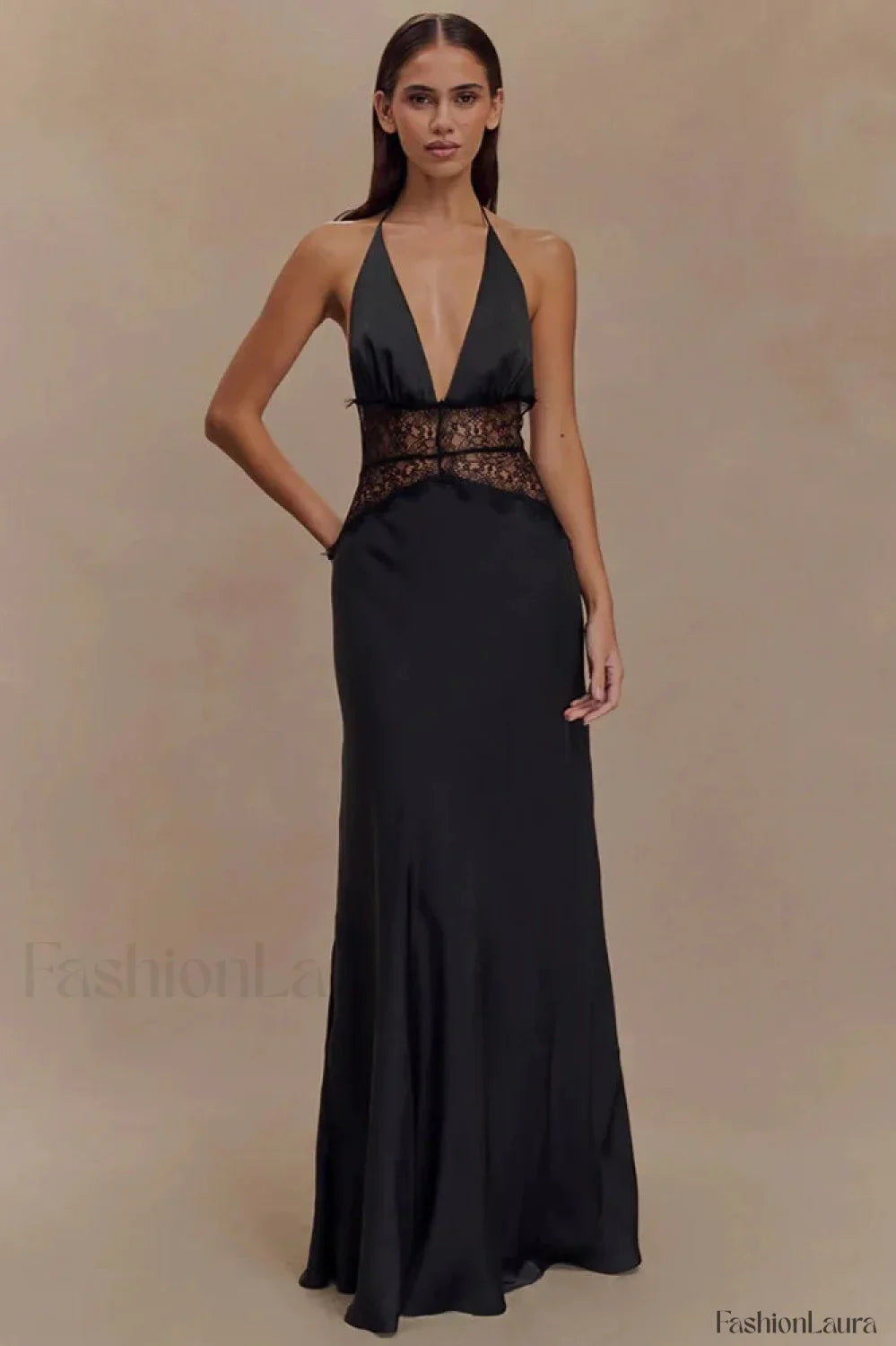 Lace Patchwork Backless Halter Boho Dress