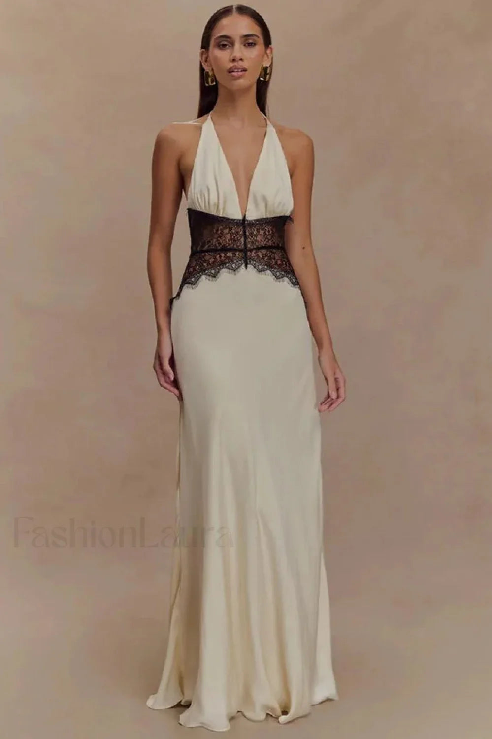 Lace Patchwork Backless Halter Boho Dress