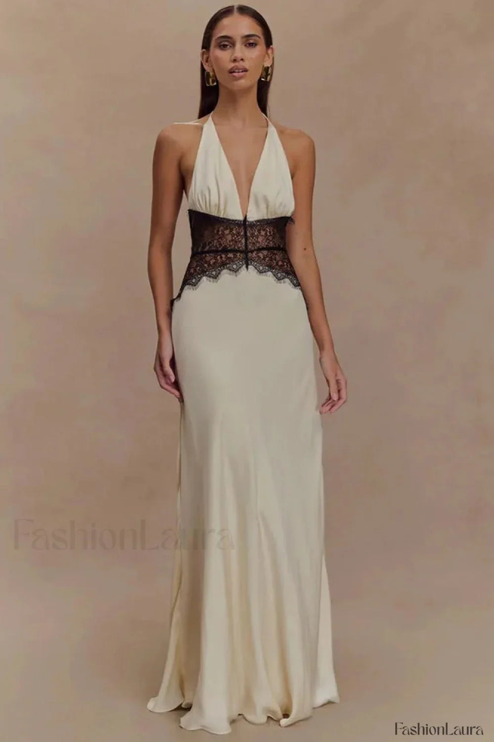 Lace Patchwork Backless Halter Boho Dress