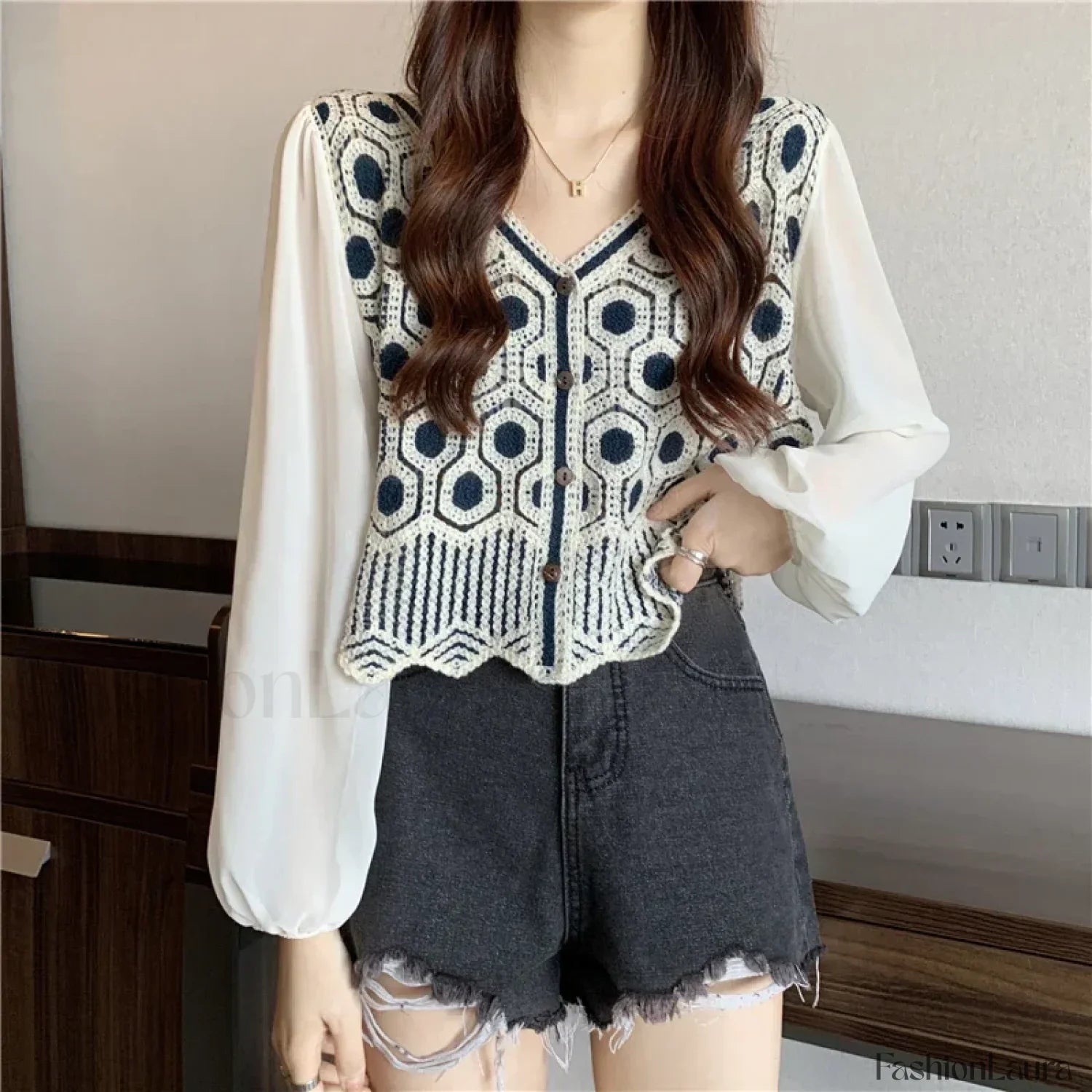 Lace Patchwork Solid Color Pullover Casual Clothes Blouse