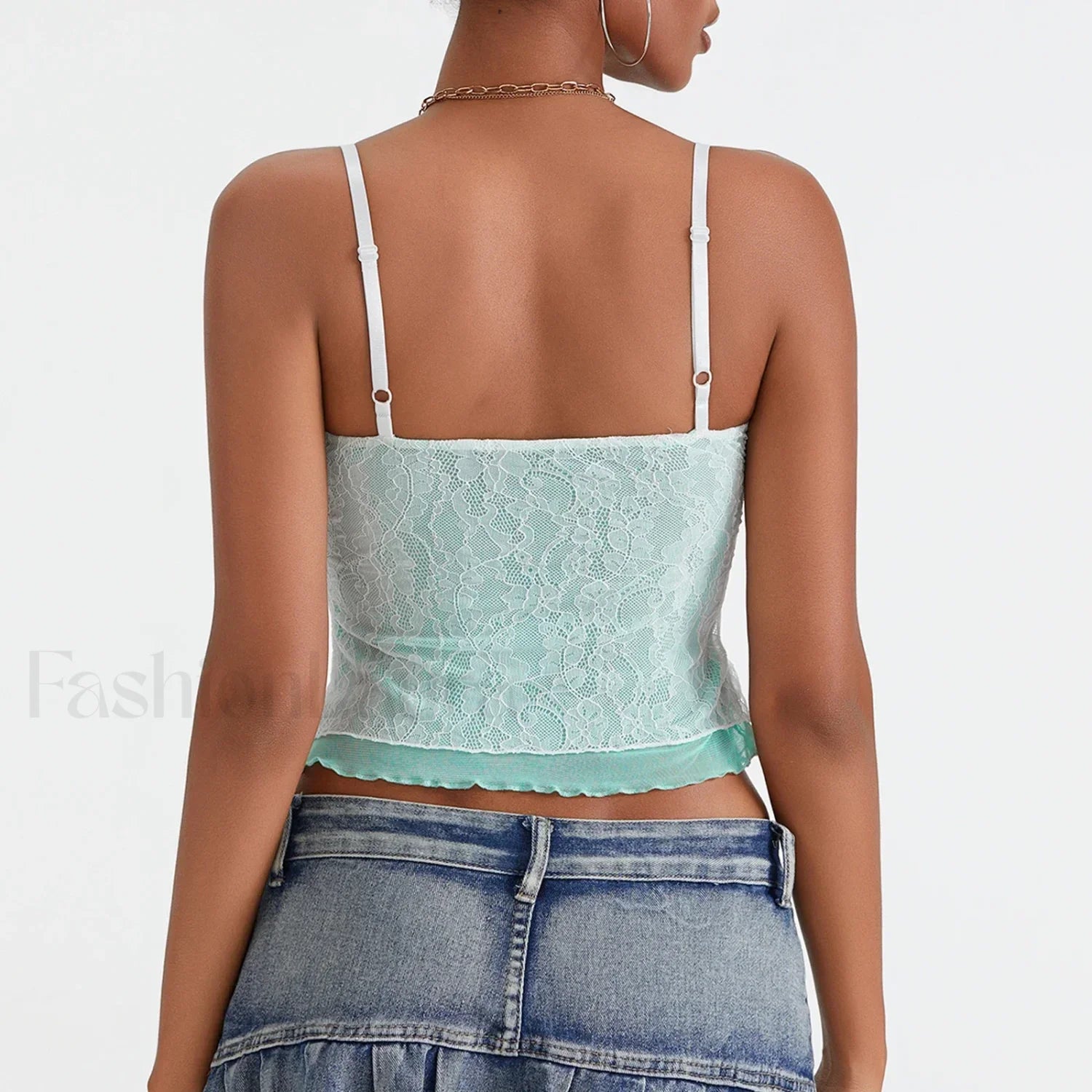 Lace Patchwork Tie-Up Crop Top