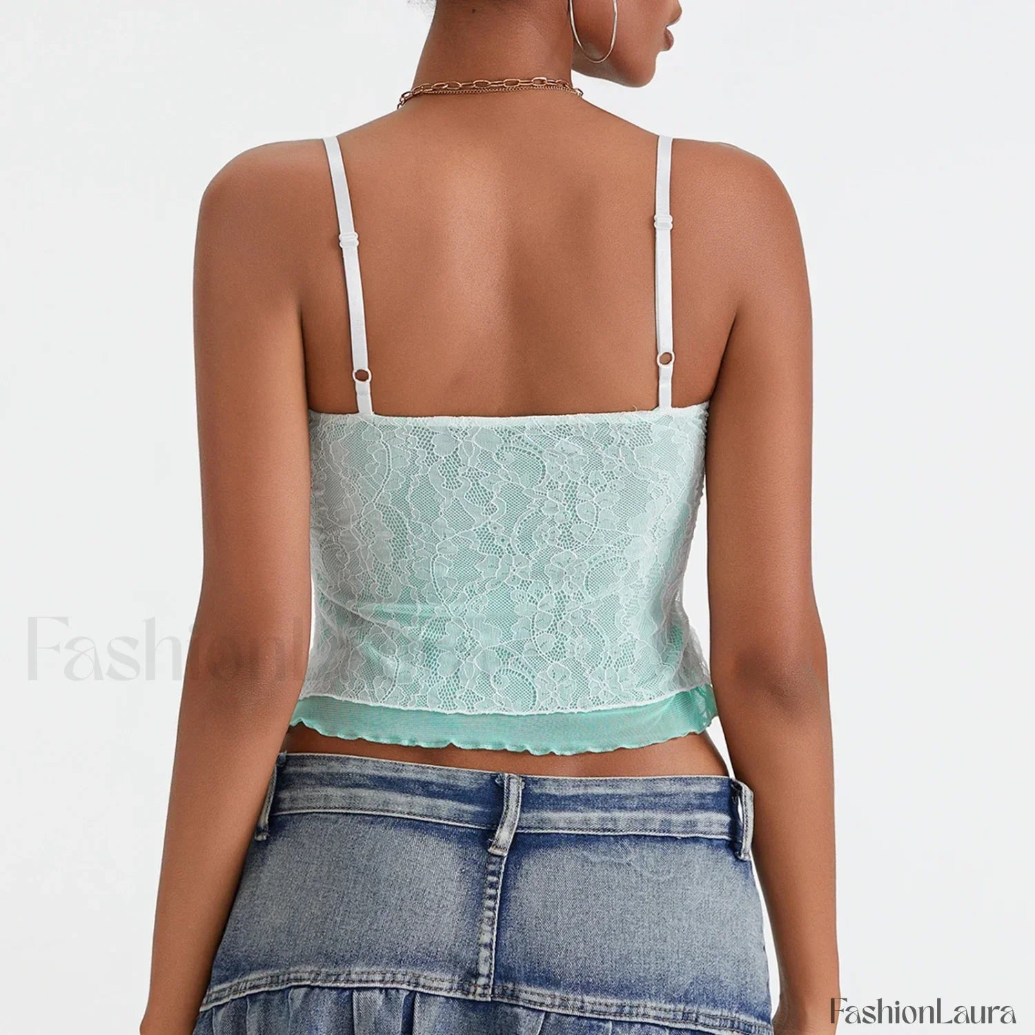Lace Patchwork Tie-Up Crop Top