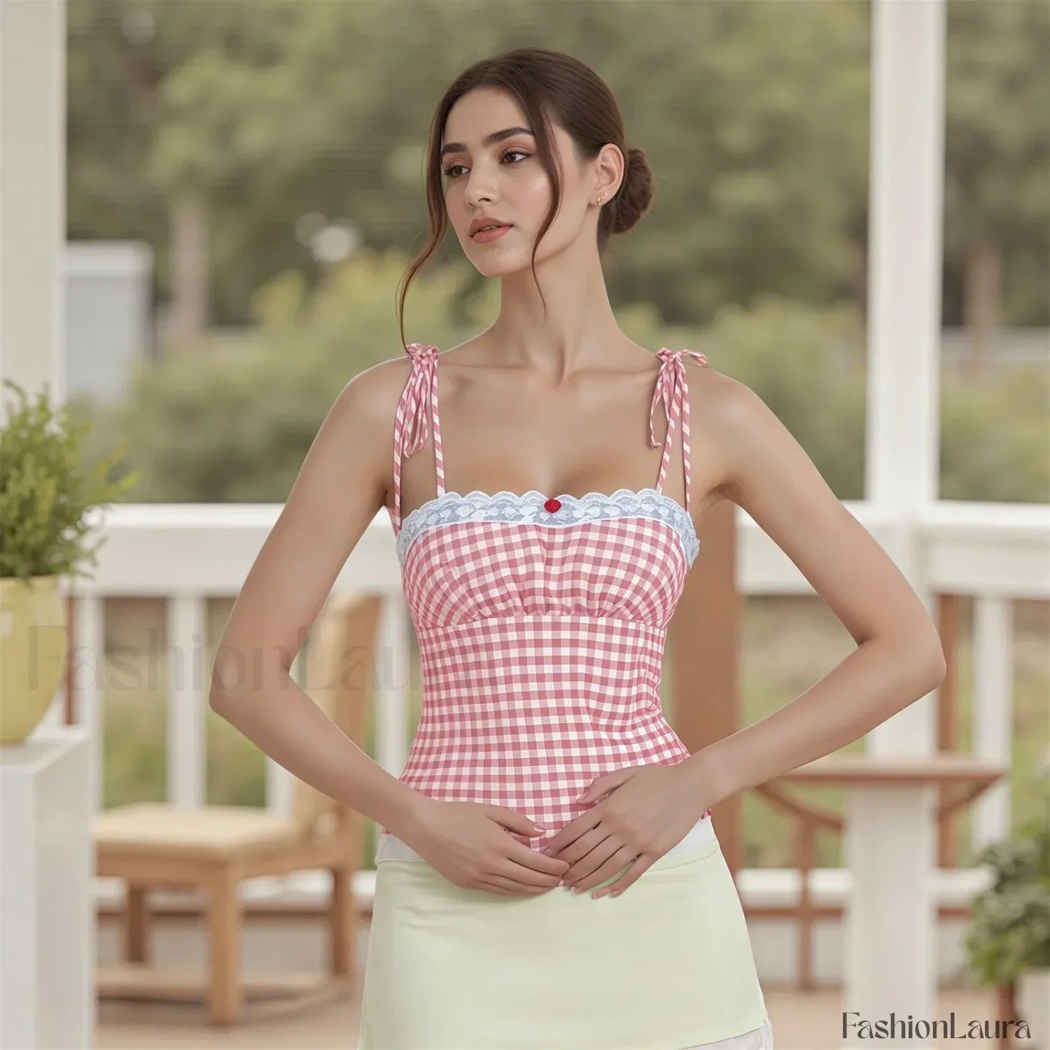 Lace Plaid Fitted Crop Top