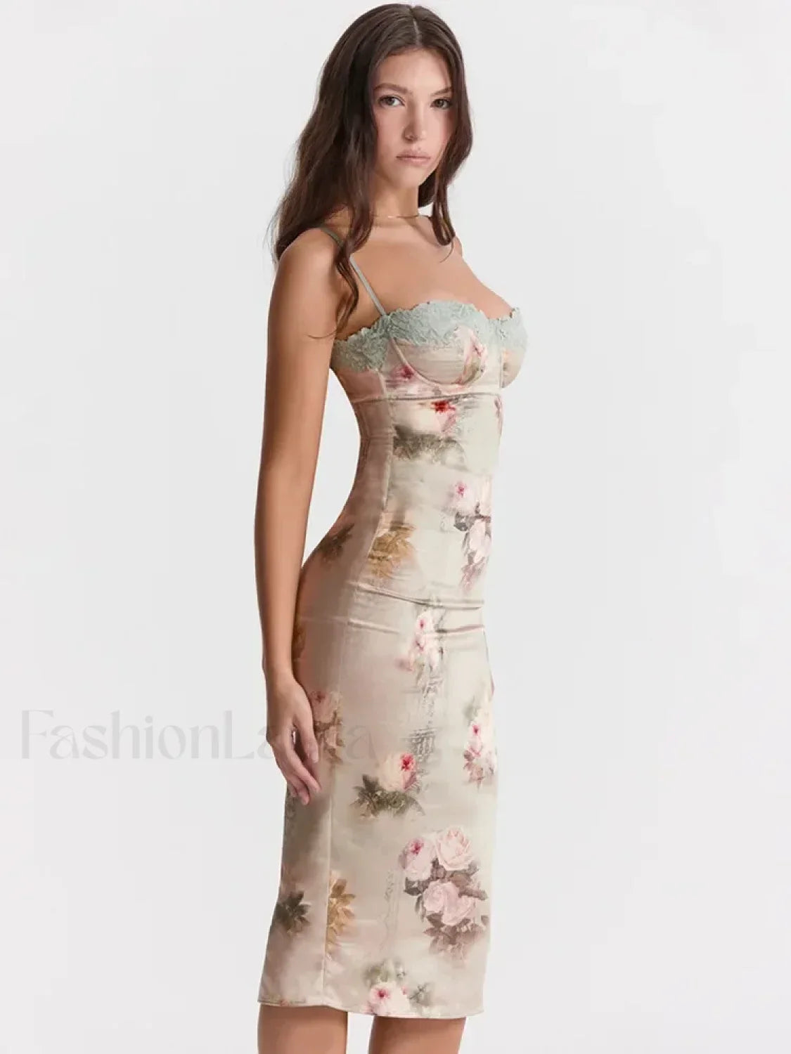 Lace-Print Strapless Midi Dress
