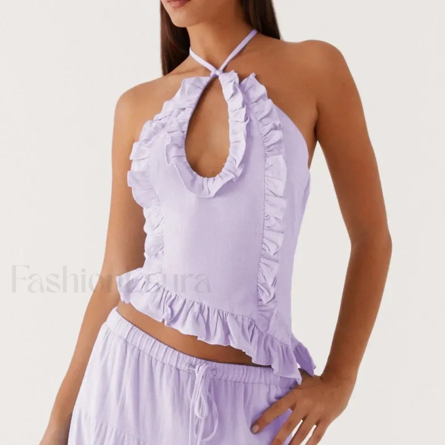 Lace Ruffle Halter Crop Top