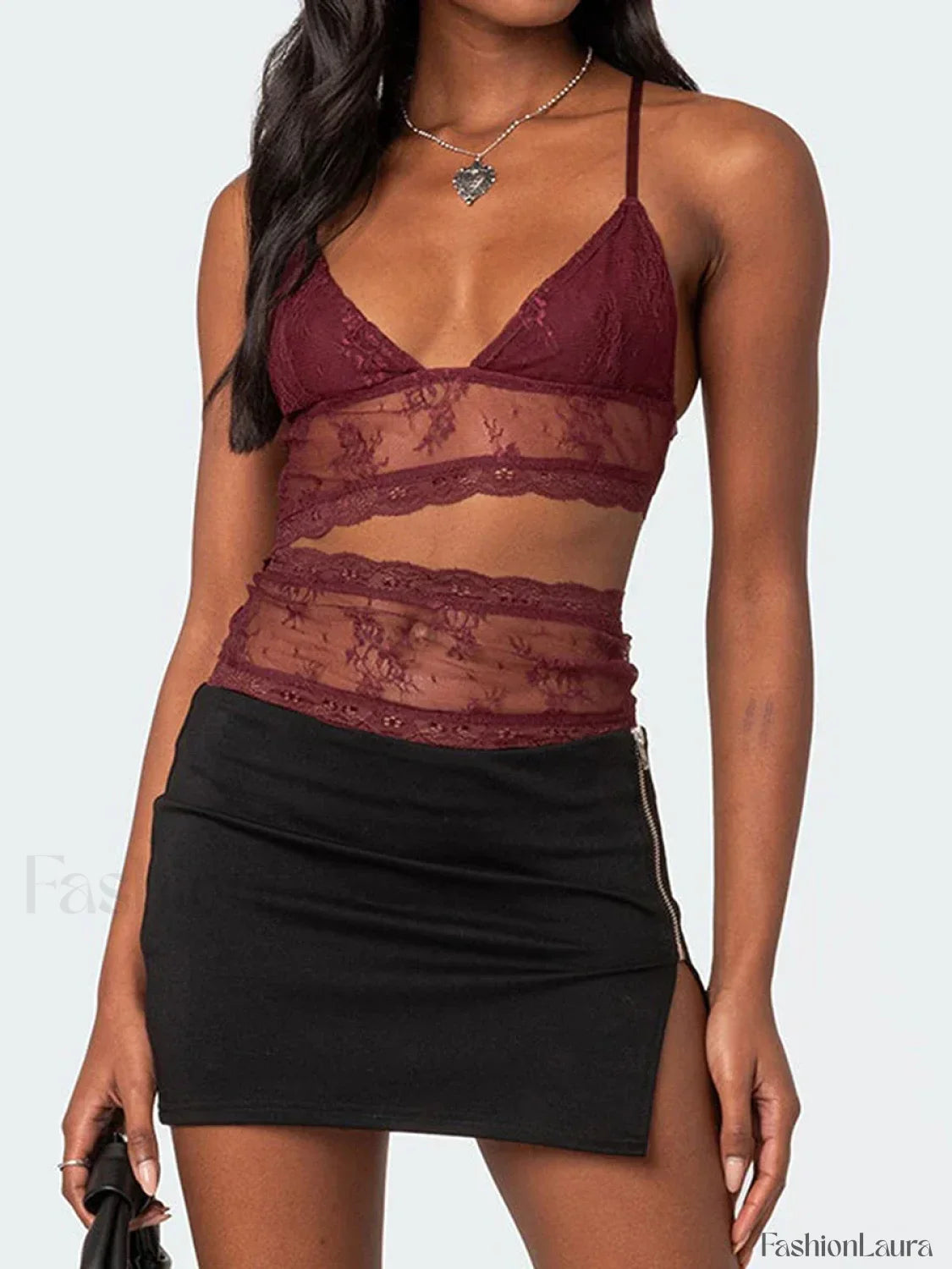 Lace Sheer Cutout Crop Top